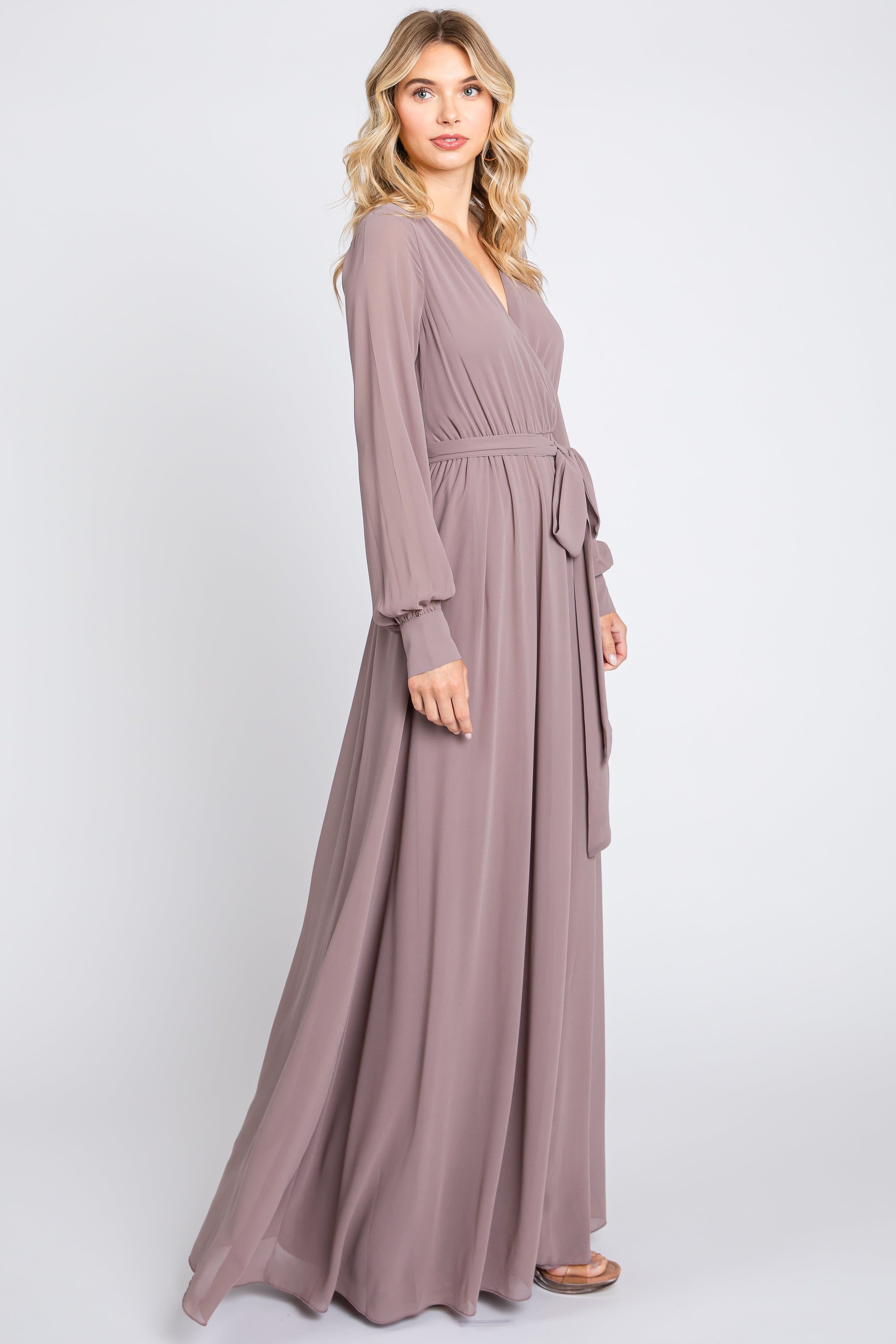 Taupe Chiffon Wrap Gown sold by Pinkblush product image thumbnail 2