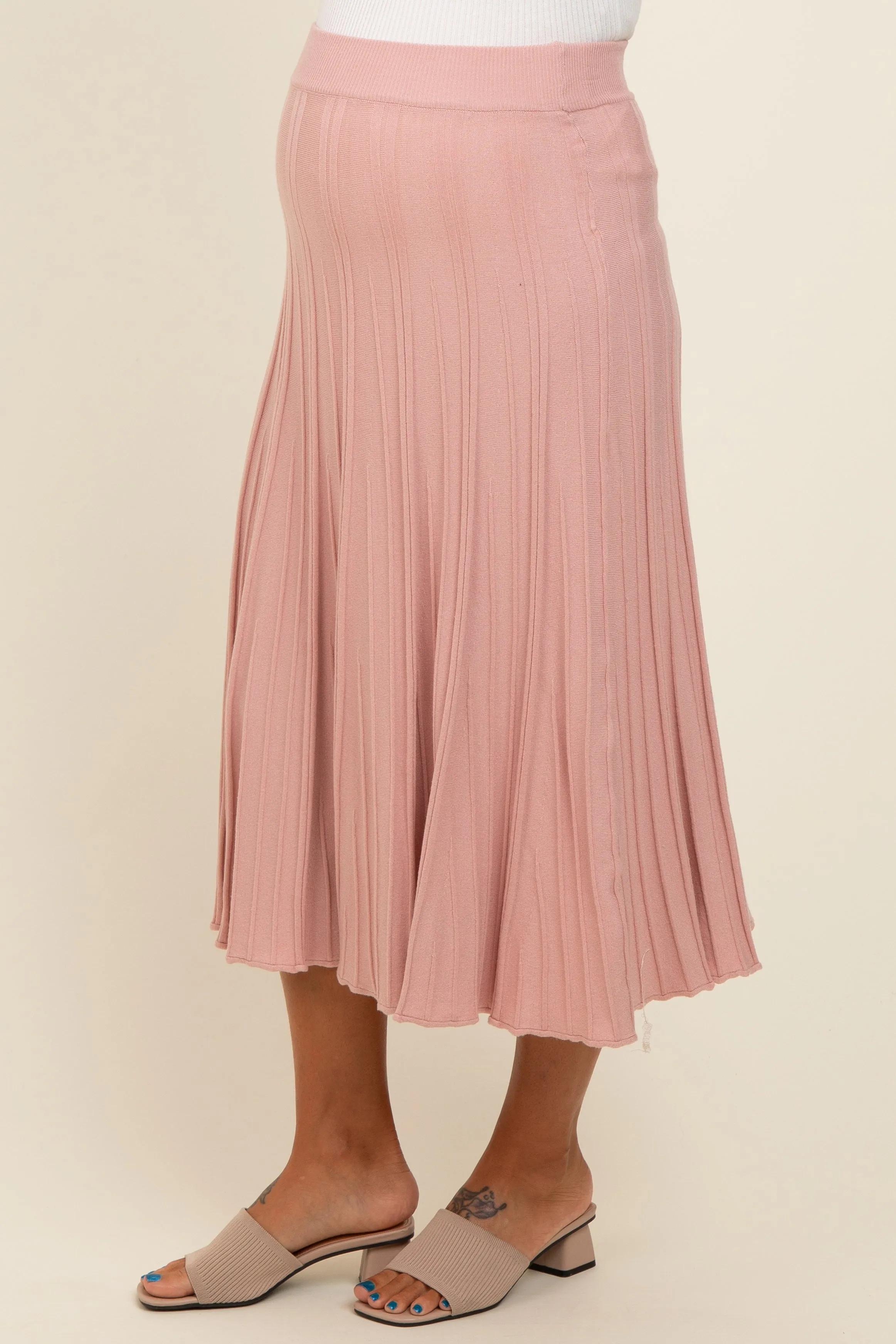 Mauve Ribbed Knit A-Line Midi Maternity Skirt sold by Pinkblush product image thumbnail 4