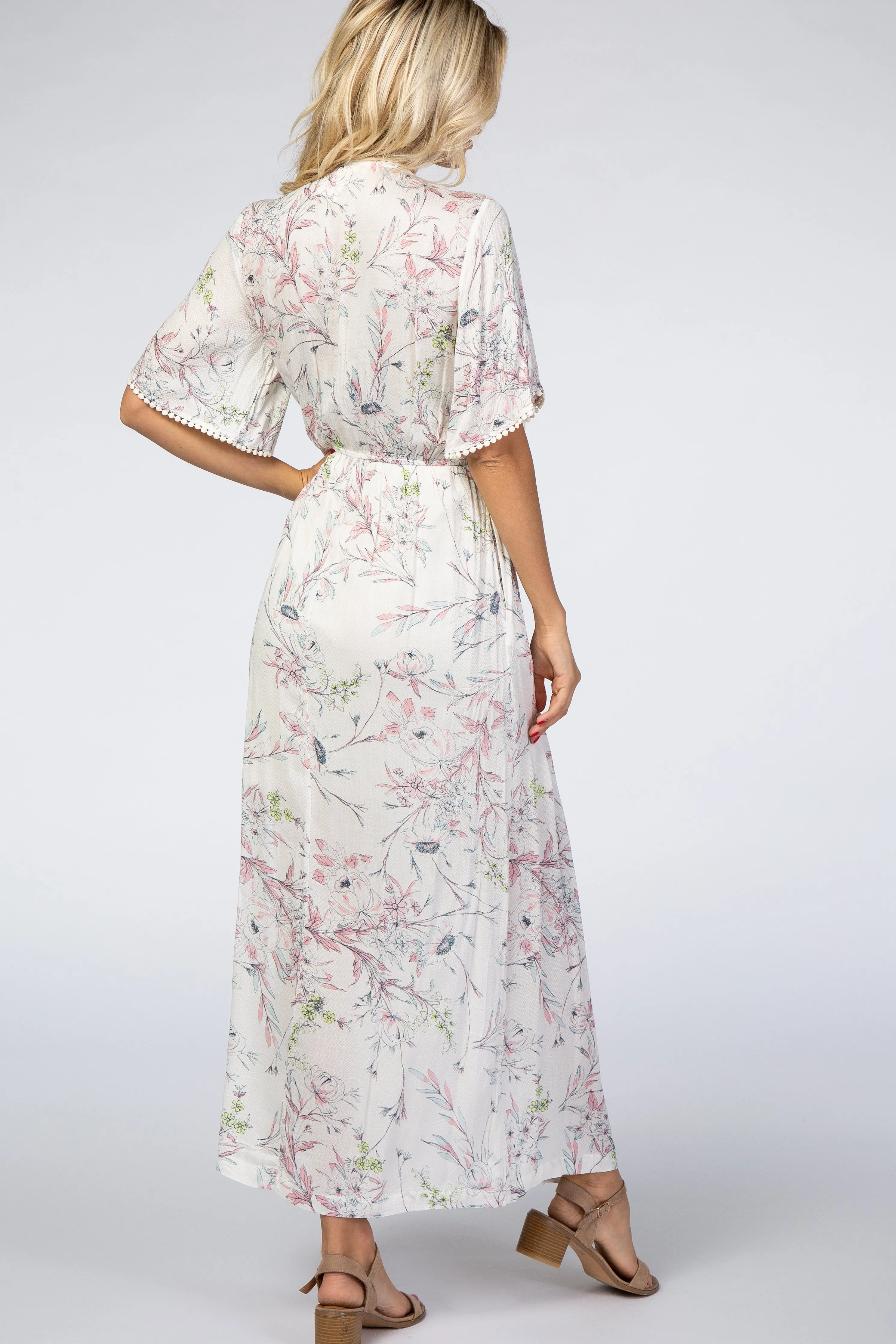 Ivory Floral Button Front Maxi Dress sold by Pinkblush product image thumbnail 4