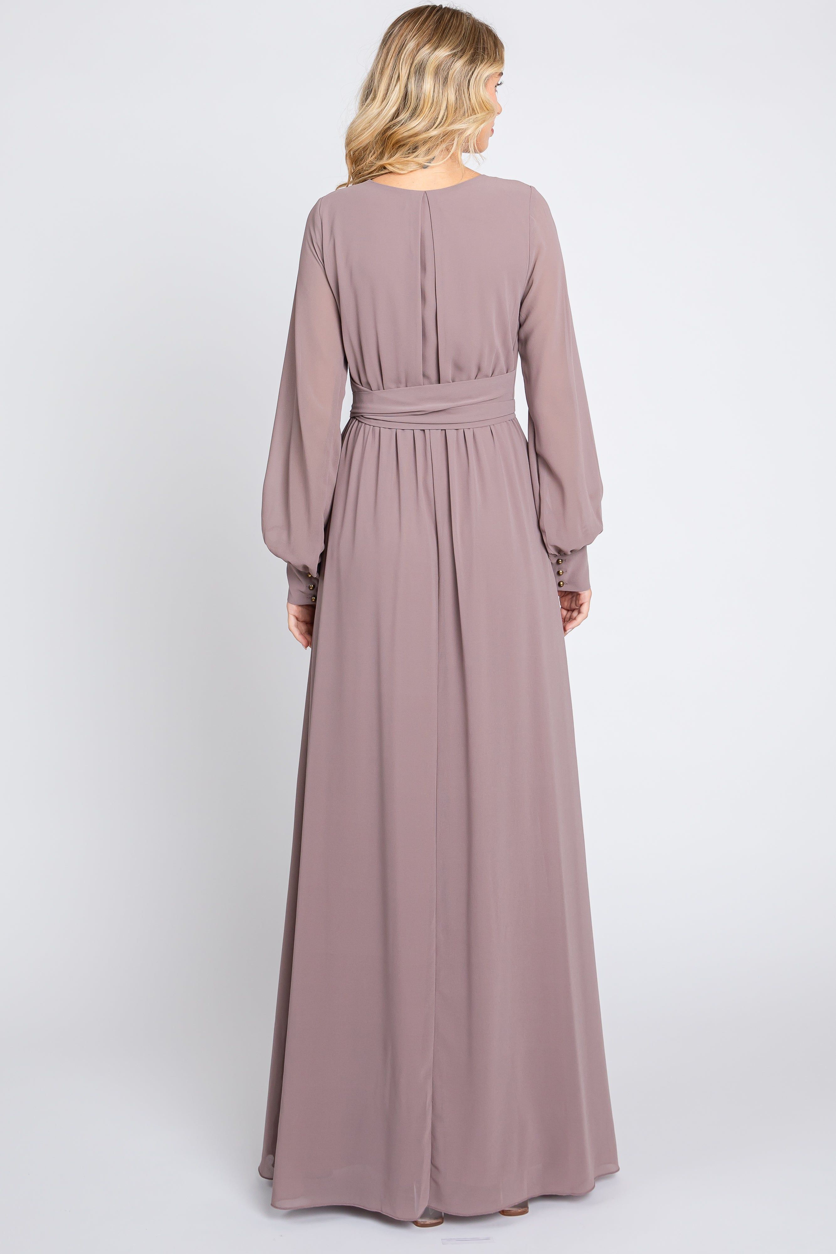 Taupe Chiffon Wrap Gown sold by Pinkblush product image thumbnail 3