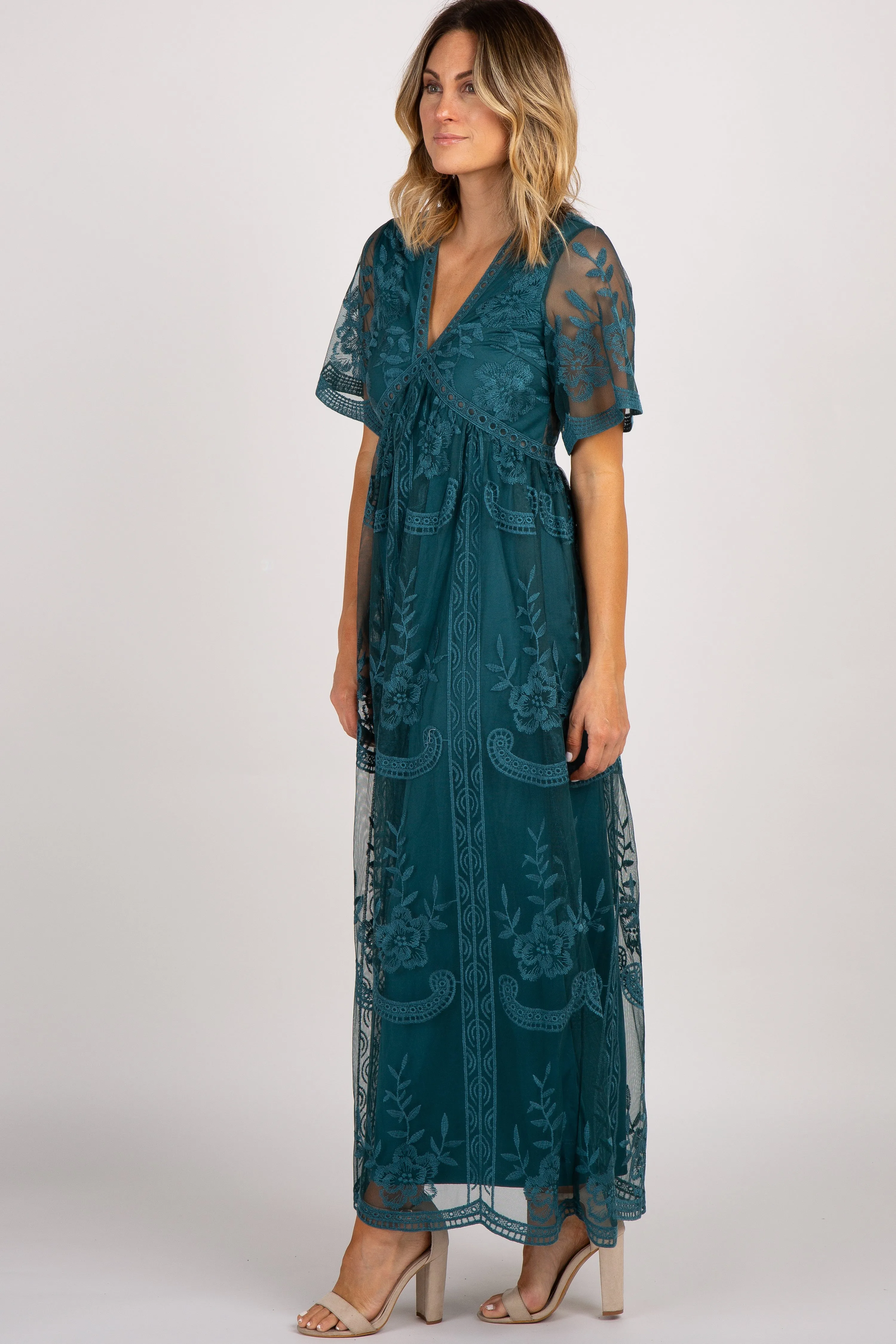 Dark Turquoise Lace Mesh Overlay Maxi Dress sold by Pinkblush product image thumbnail 2