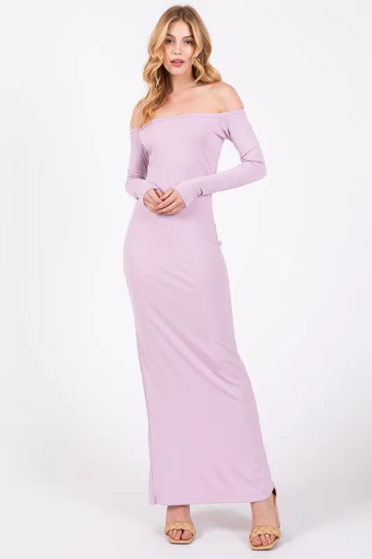 Lavender Off Shoulder Long Sleeve Maxi Dress sold by Pinkblush