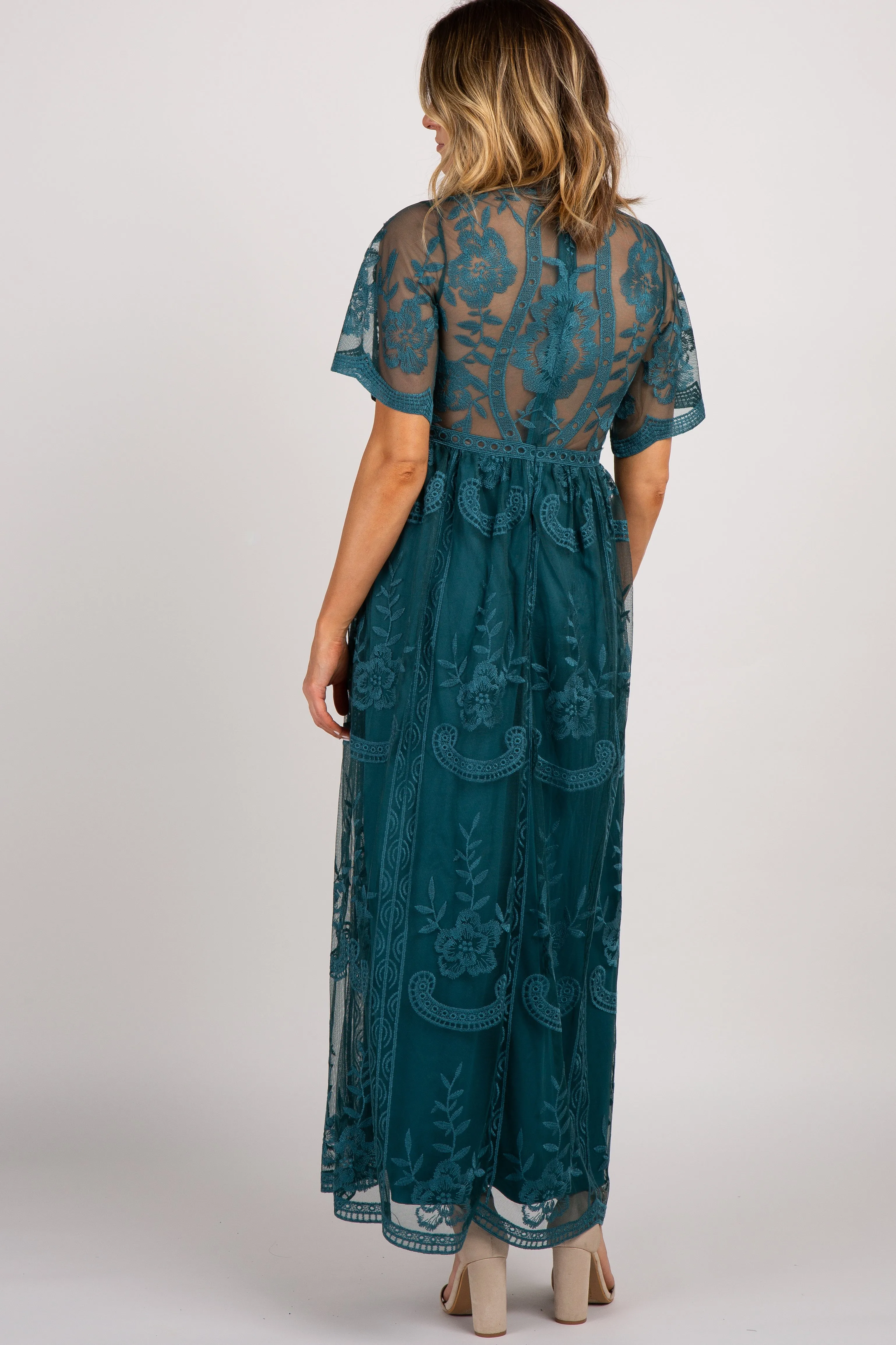 Dark Turquoise Lace Mesh Overlay Maxi Dress sold by Pinkblush product image thumbnail 3