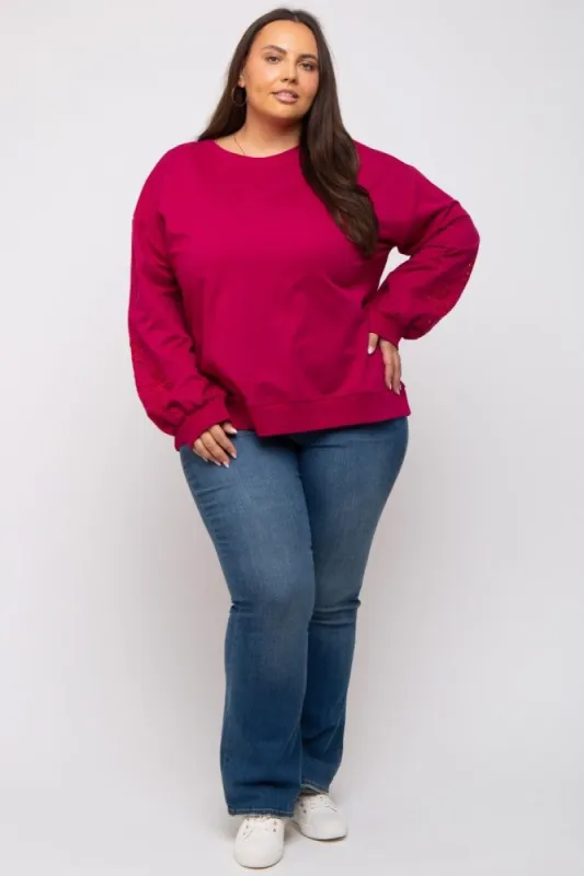 Magenta Embroidered Long Sleeve Plus Top sold by Pinkblush