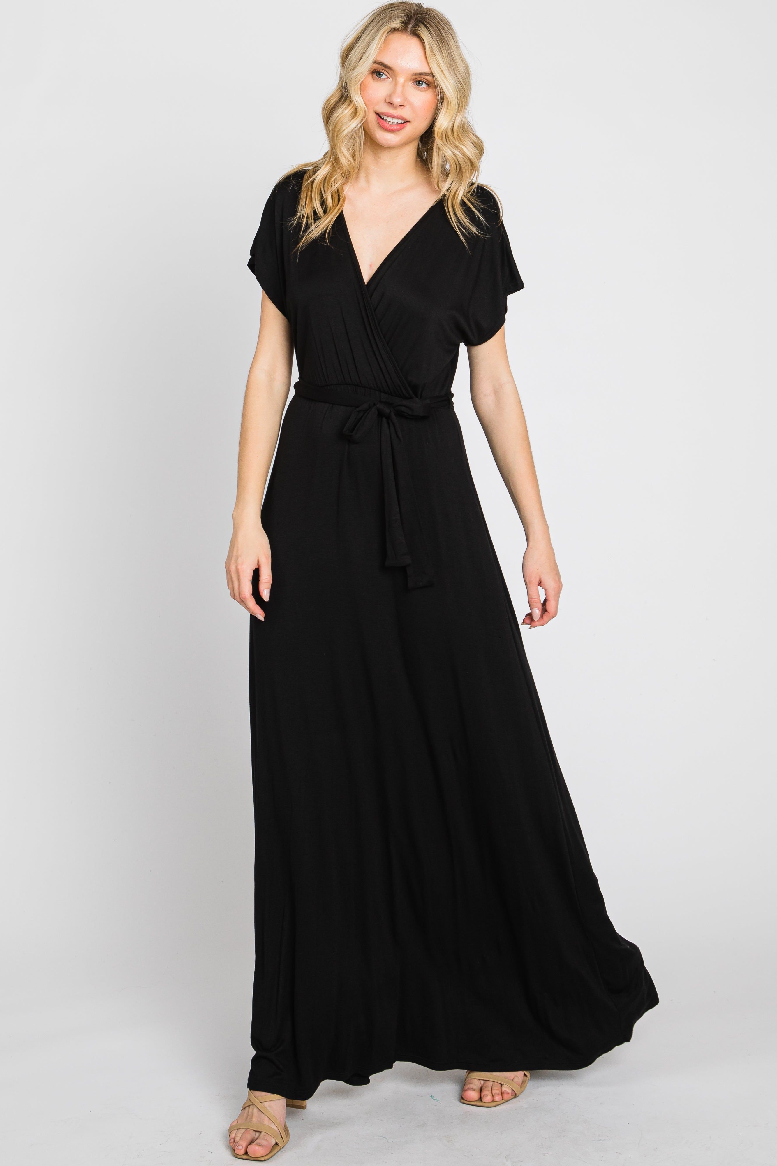 Black Basic Wrap Maxi Dress sold by Pinkblush product image thumbnail 5