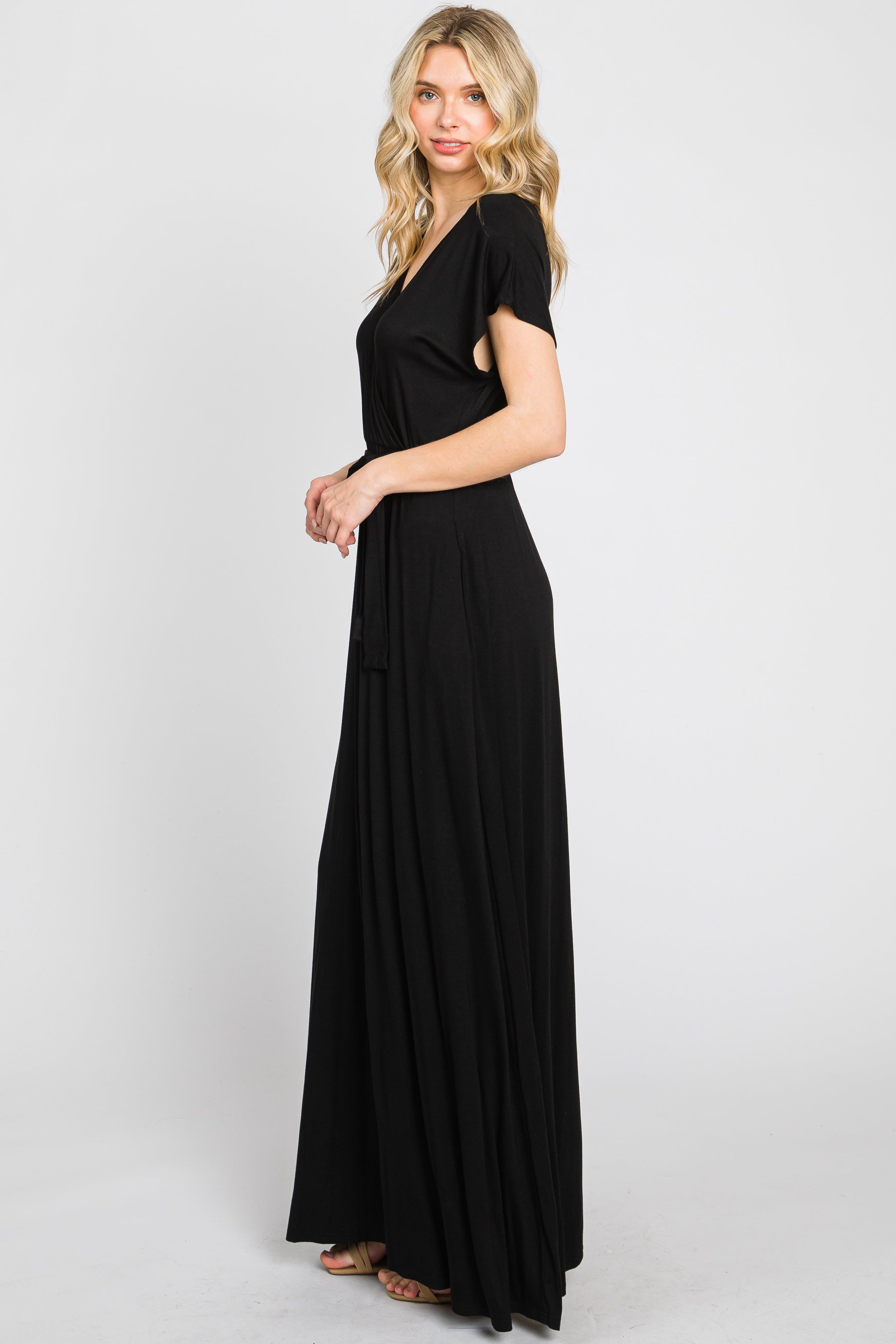 Black Basic Wrap Maxi Dress sold by Pinkblush product image thumbnail 2
