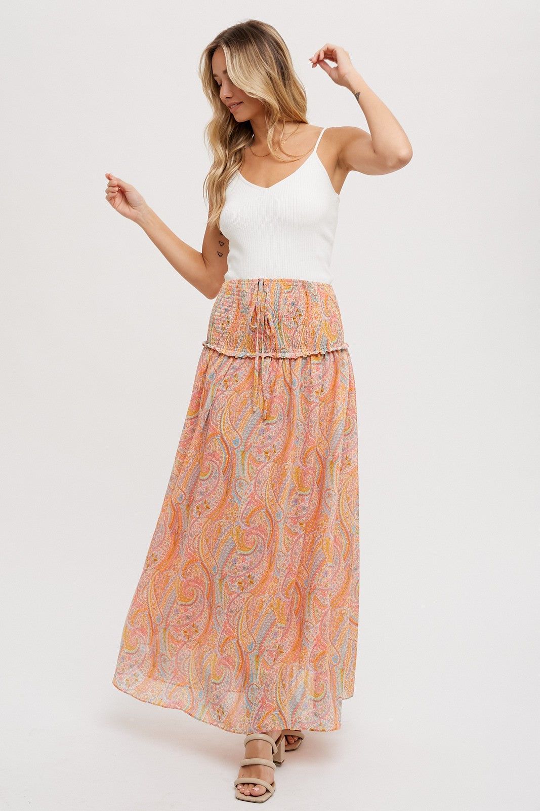 Coral Paisley Halter Smocked Midi Dress sold by Pinkblush product image thumbnail 4