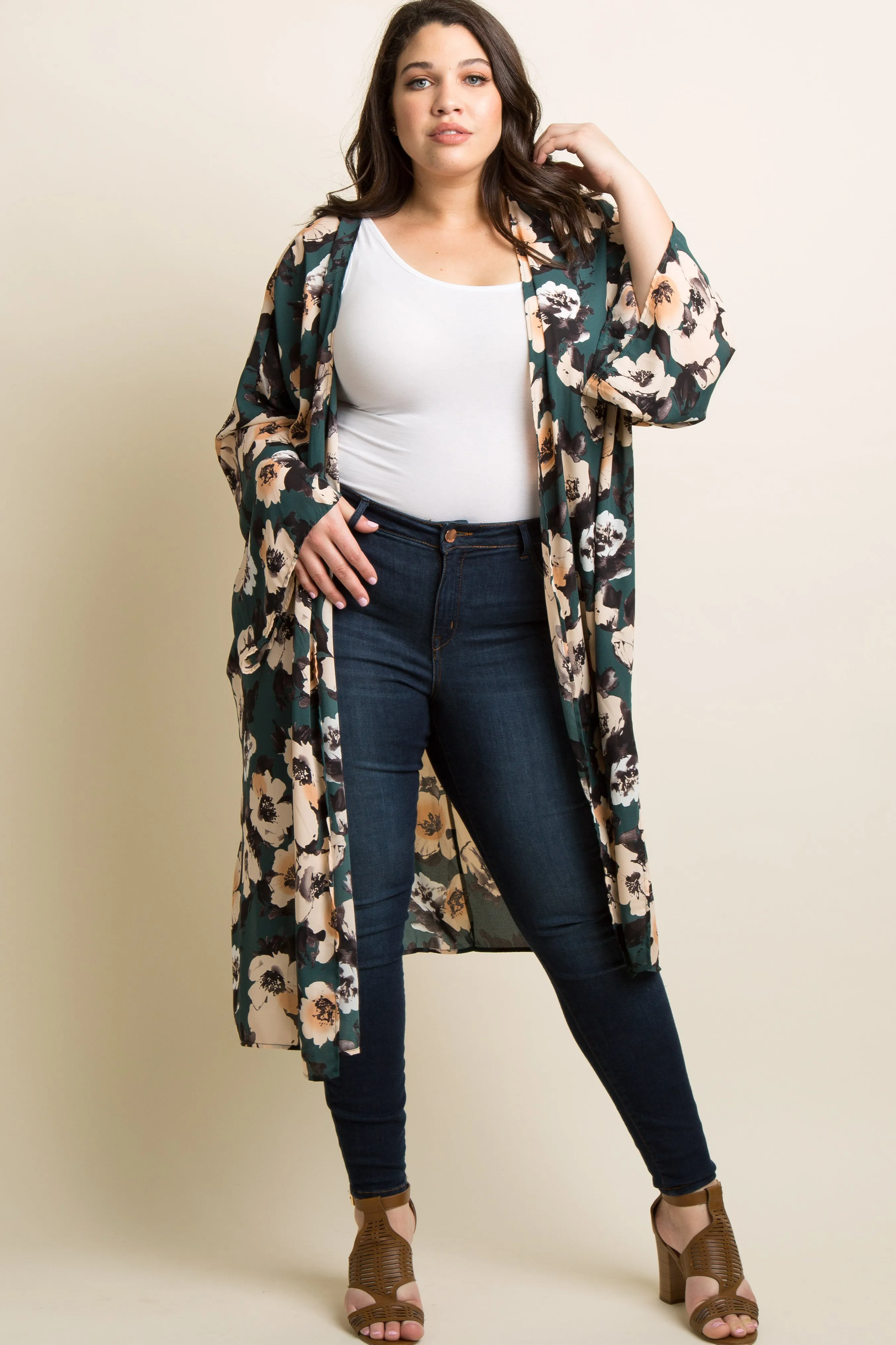 PinkBlush Green Floral Chiffon Long Plus Cover Up sold by Pinkblush