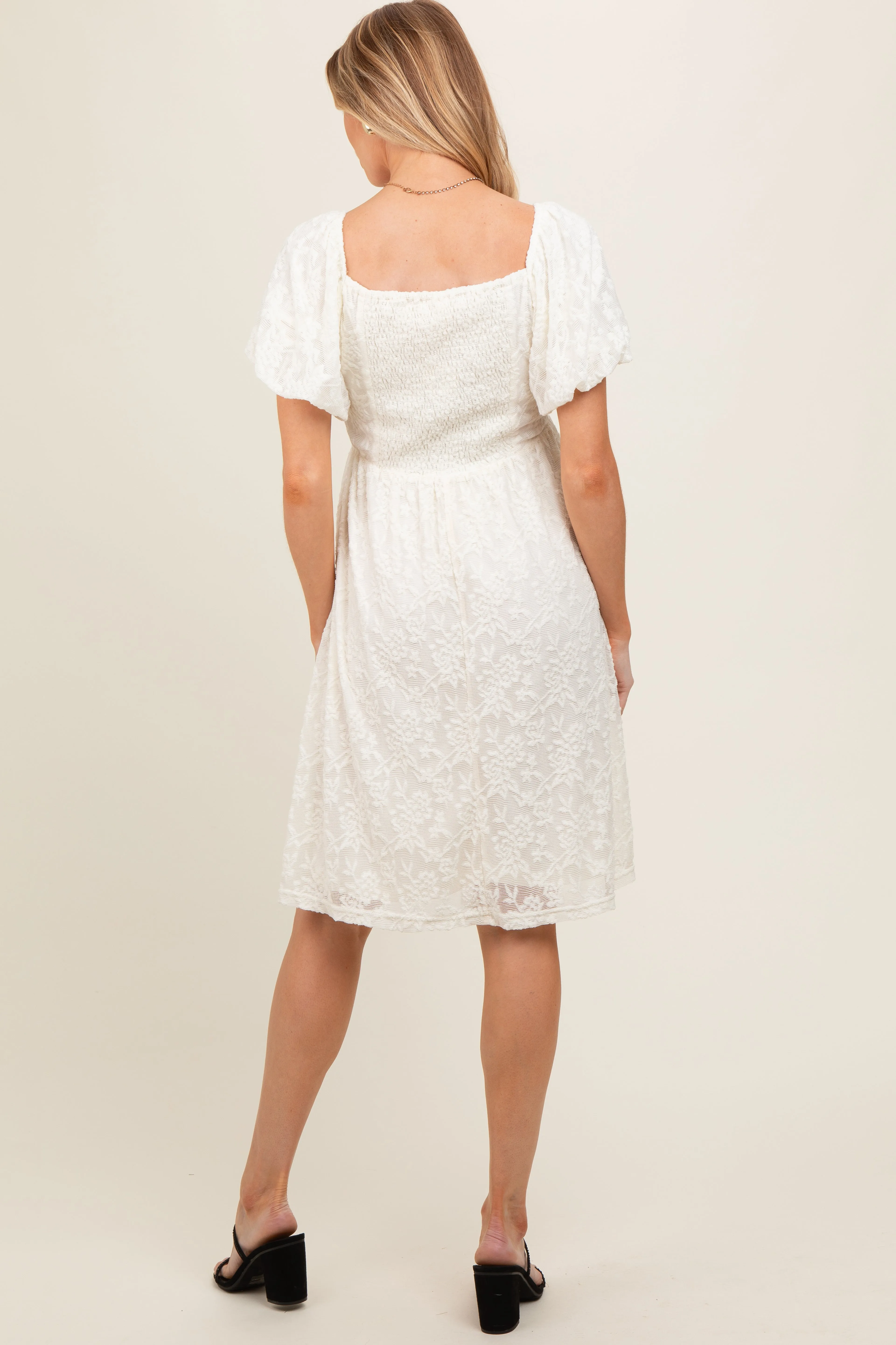 Ivory Lace Puff Sleeve Maternity Dress sold by Pinkblush product image thumbnail 2
