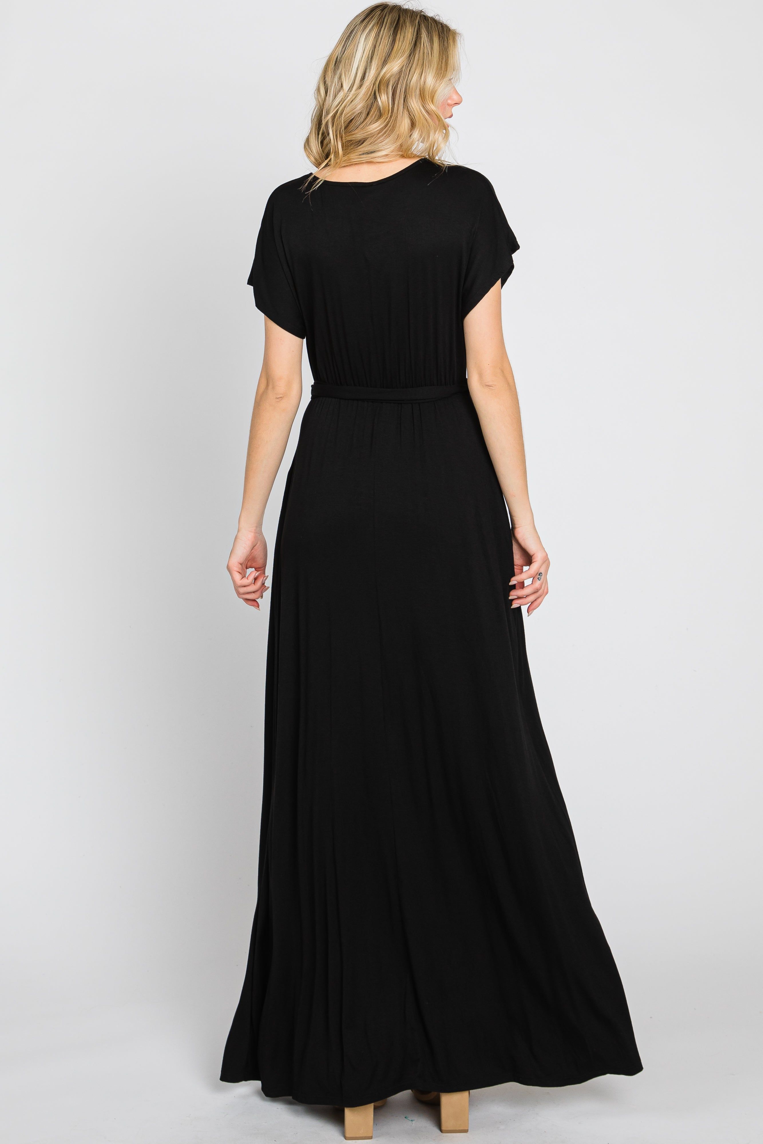 Black Basic Wrap Maxi Dress sold by Pinkblush product image thumbnail 3