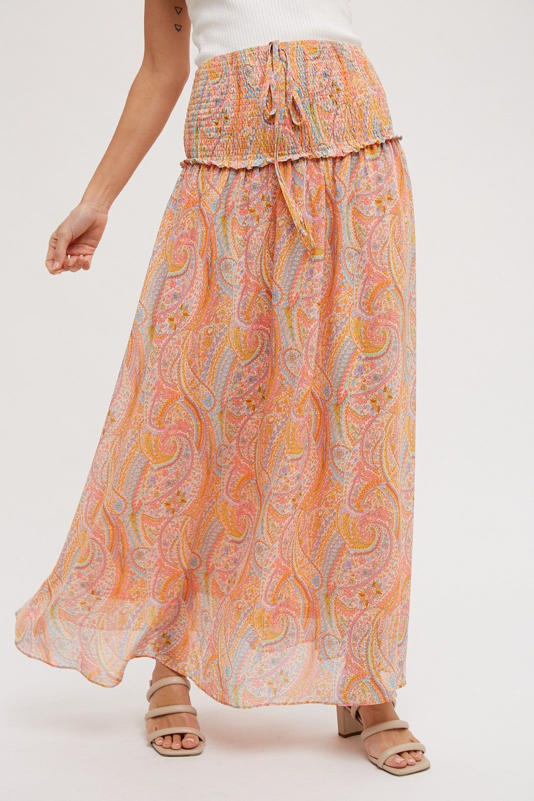 Coral Paisley Halter Smocked Midi Dress sold by Pinkblush product image thumbnail 5
