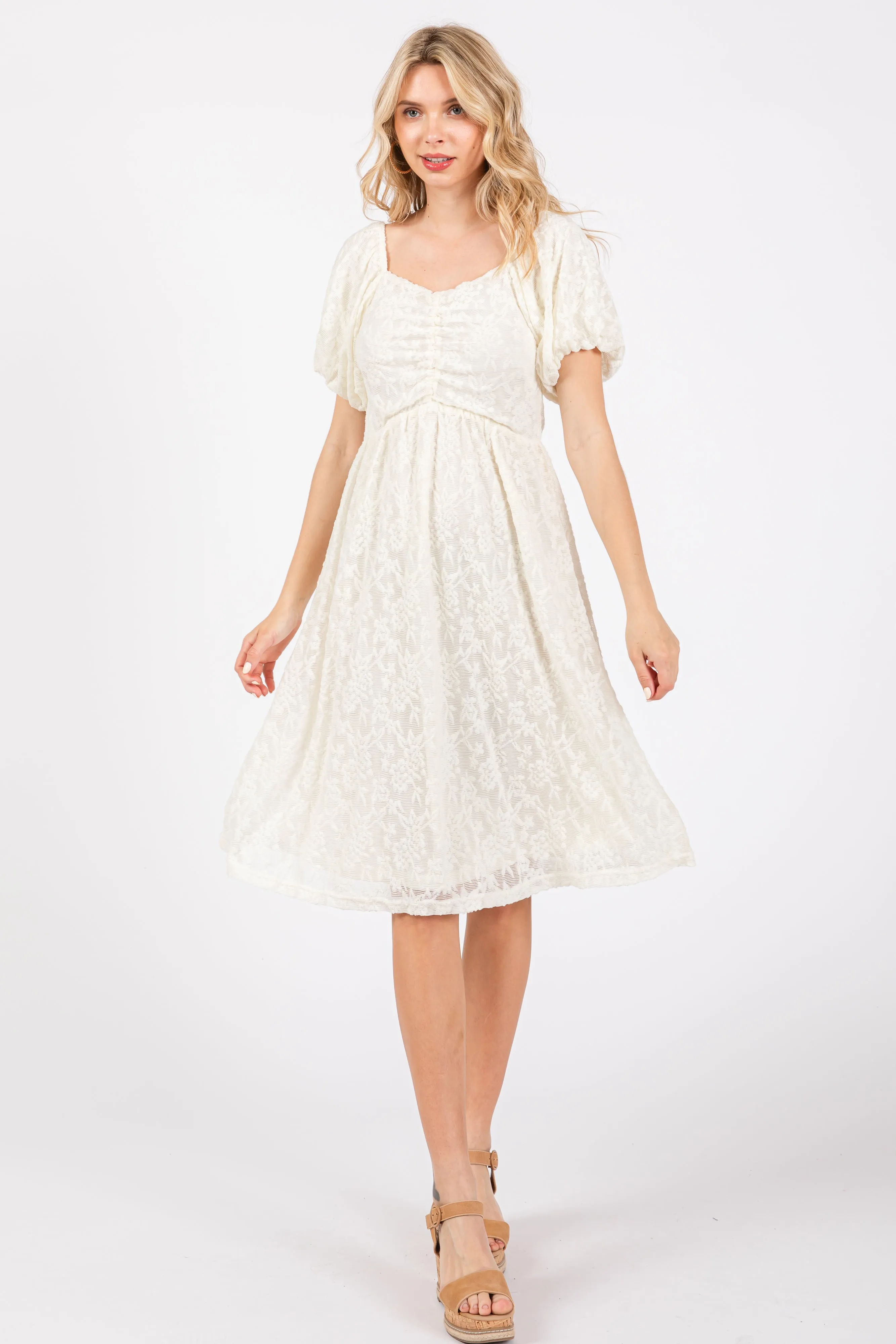 Ivory Lace Puff Sleeve Maternity Dress sold by Pinkblush product image thumbnail 3