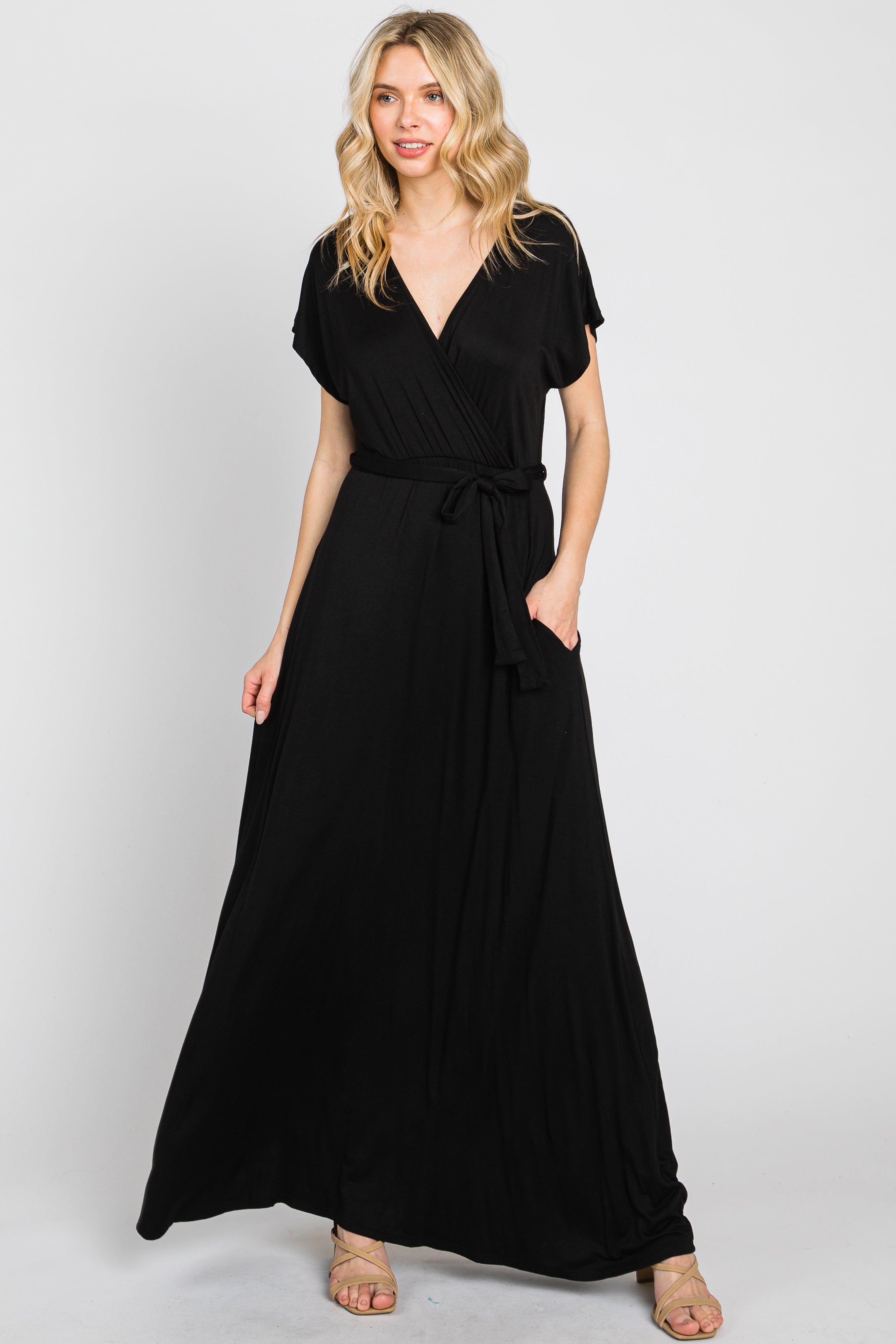 Black Basic Wrap Maxi Dress sold by Pinkblush