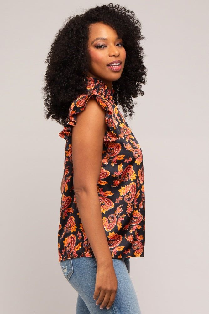 Black Paisley Satin Smocked Neck Blouse sold by Pinkblush product image thumbnail 2