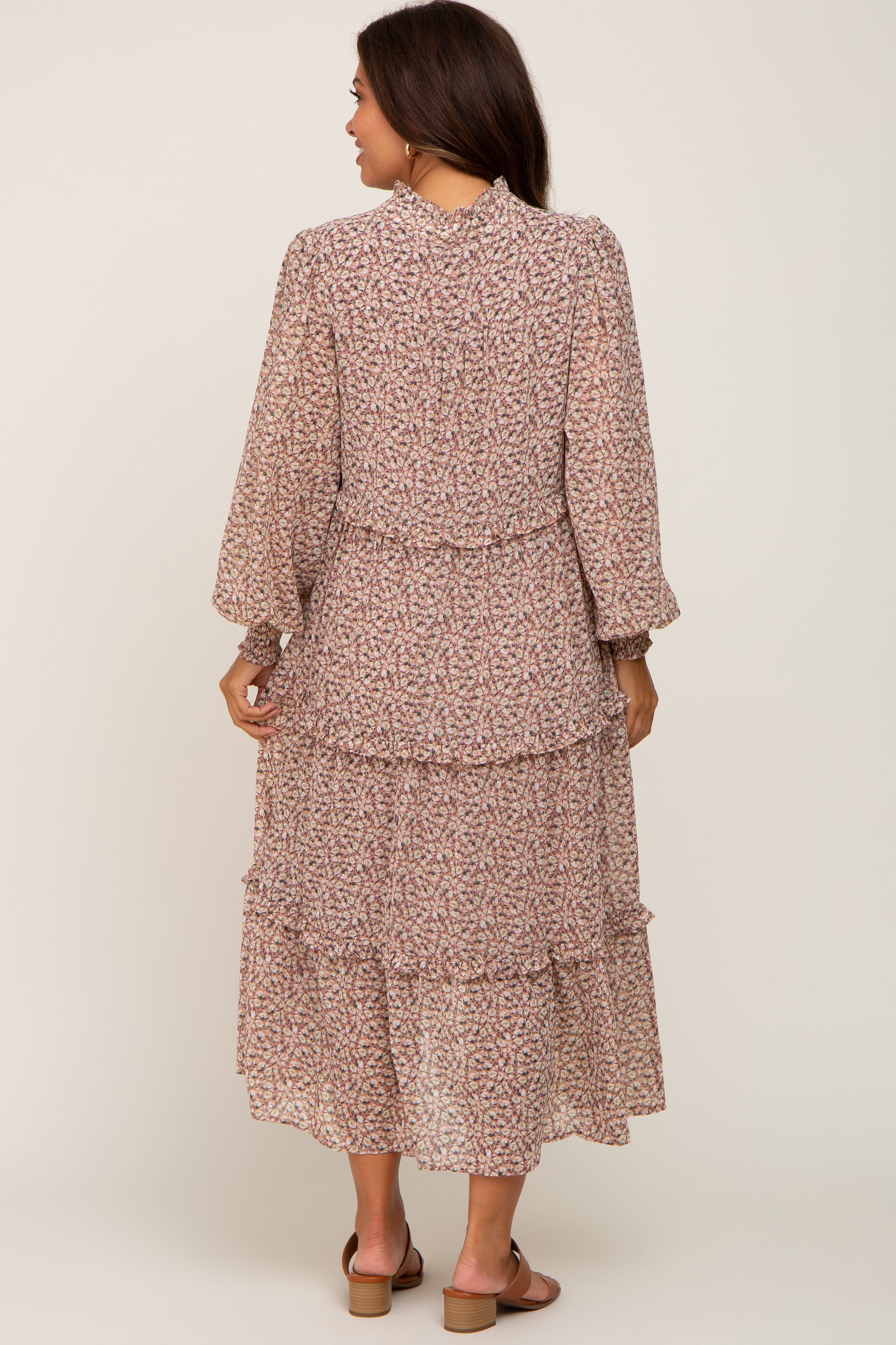 Mauve Floral Ruffle Tiered Maternity Midi Dress sold by Pinkblush product image thumbnail 3