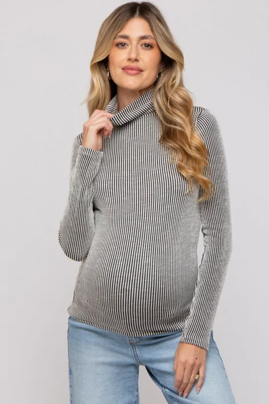 Black Ribbed Maternity Turtleneck Top sold by Pinkblush