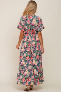 Black Multi-Color Floral Ruffle Maternity Maxi Dress sold by Pinkblush