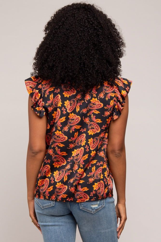 Black Paisley Satin Smocked Neck Blouse sold by Pinkblush product image thumbnail 3