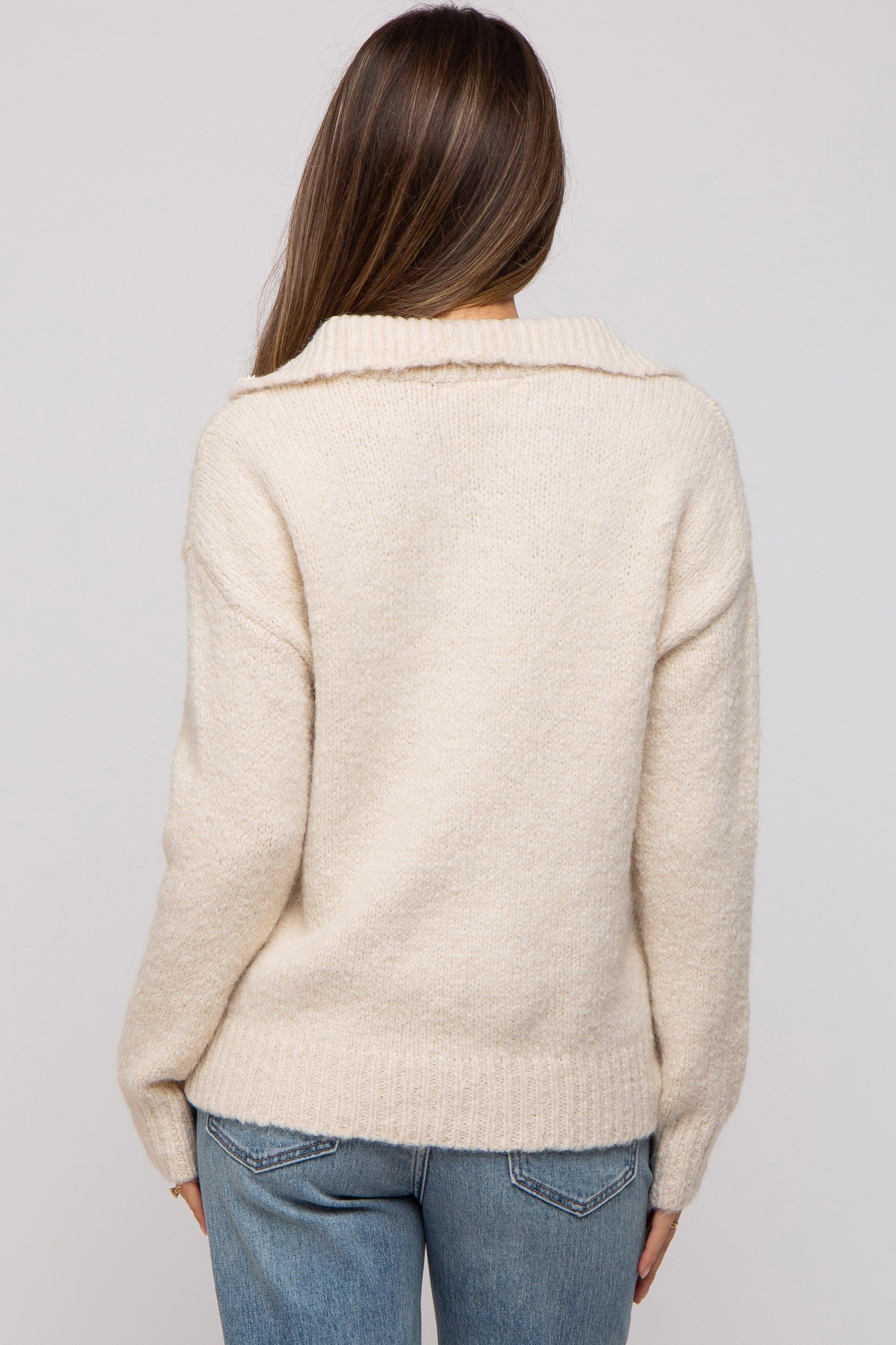 Cream Knit Zipper Maternity Pullover Sweater sold by Pinkblush product image thumbnail 3