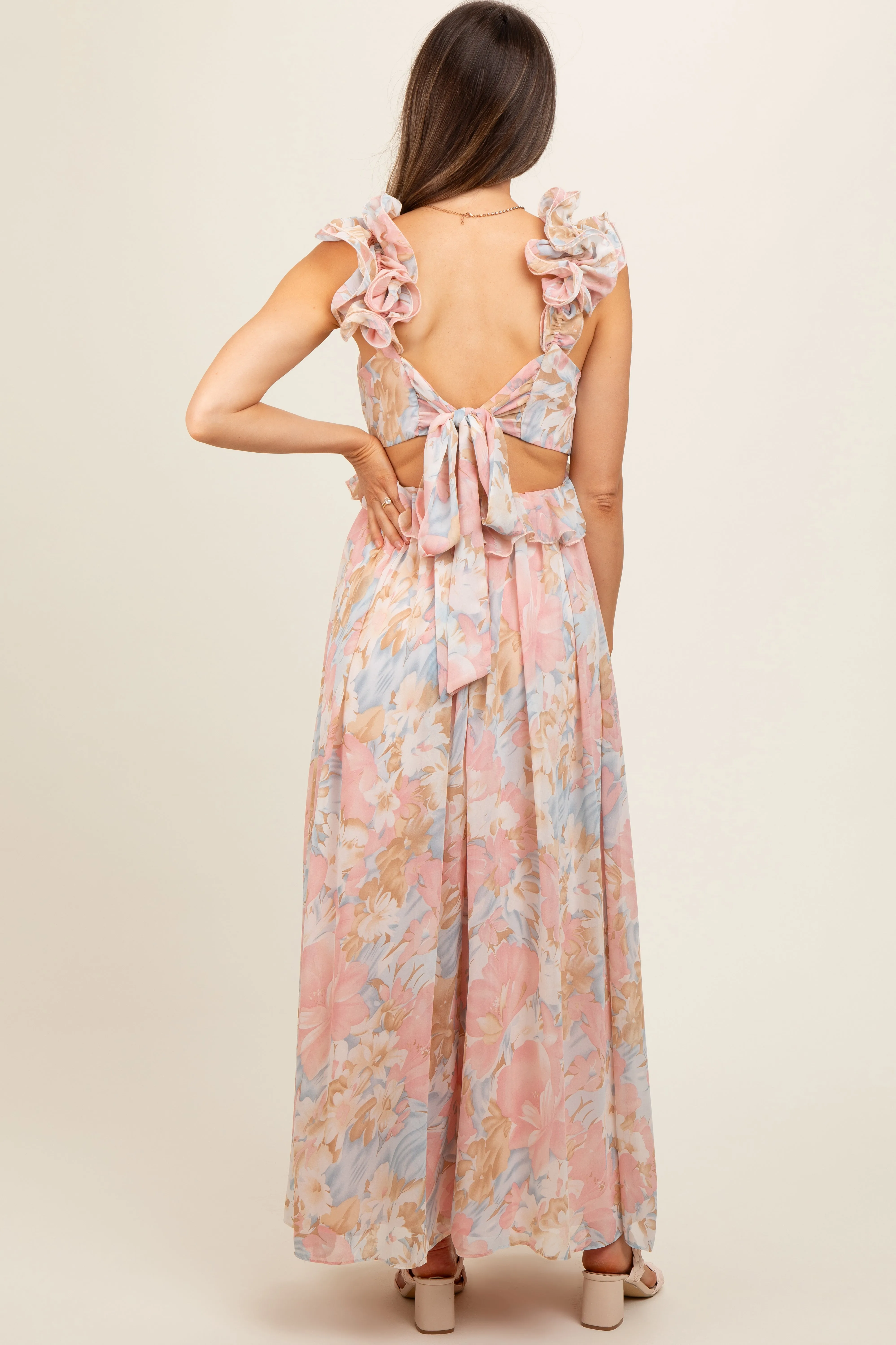 Light Pink Floral Ruffle Accent Cutout Maternity Gown sold by Pinkblush product image thumbnail 5