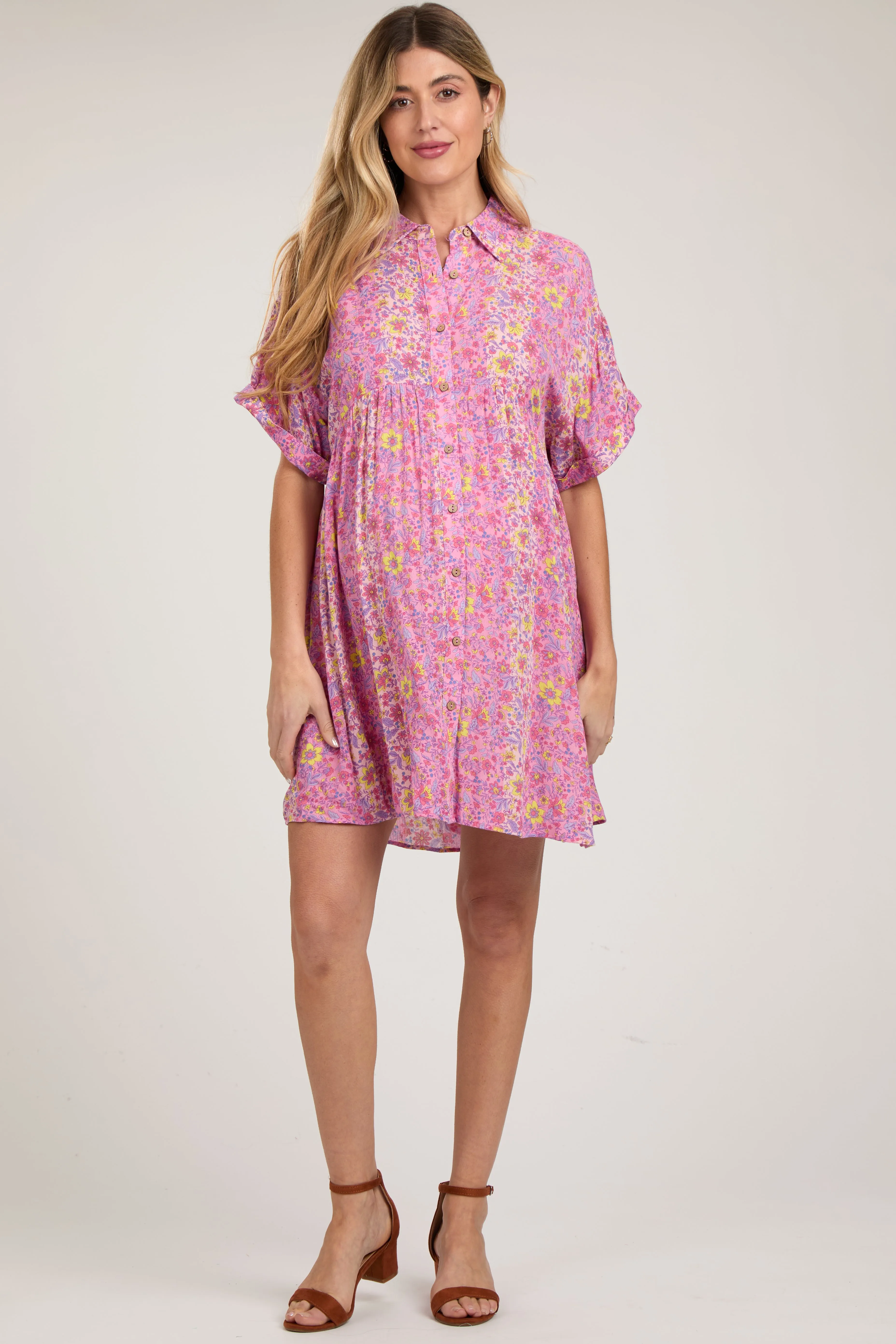 Pink Floral Button Down Maternity Dress sold by Pinkblush