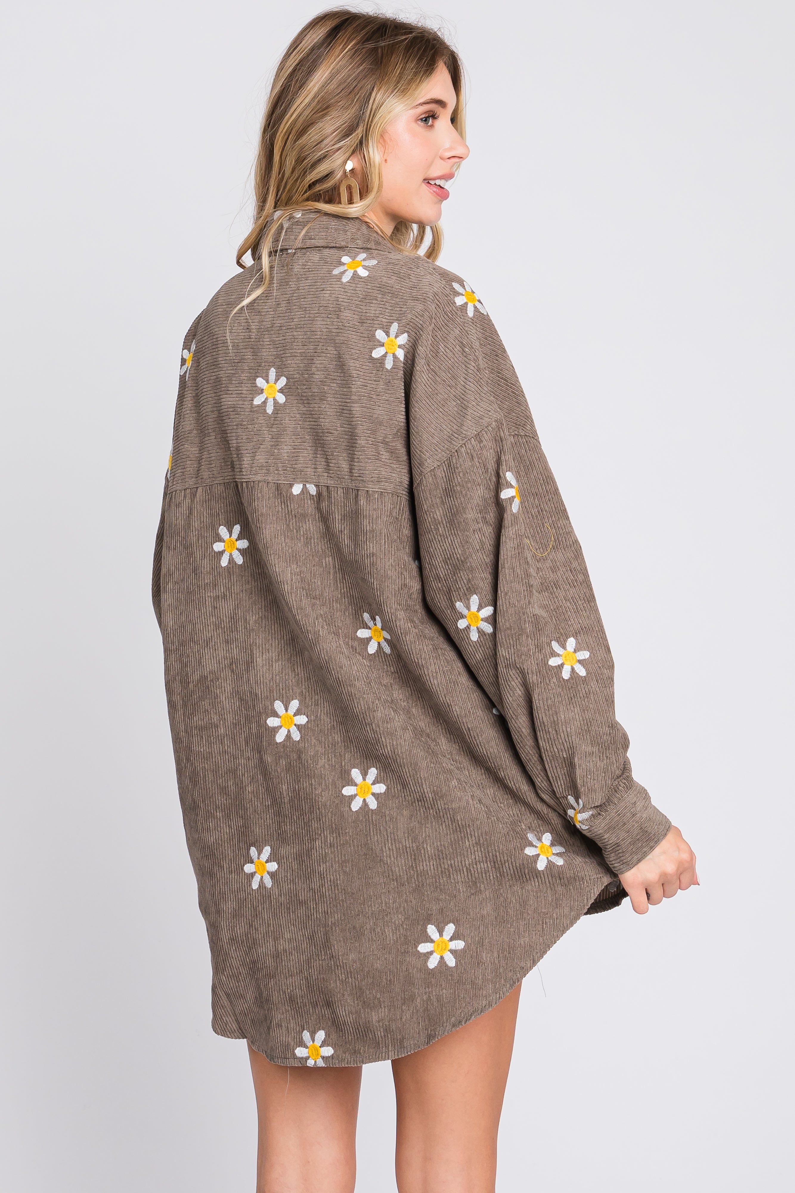 Mocha Corduroy Floral Button Front Collared Top sold by Pinkblush product image thumbnail 4