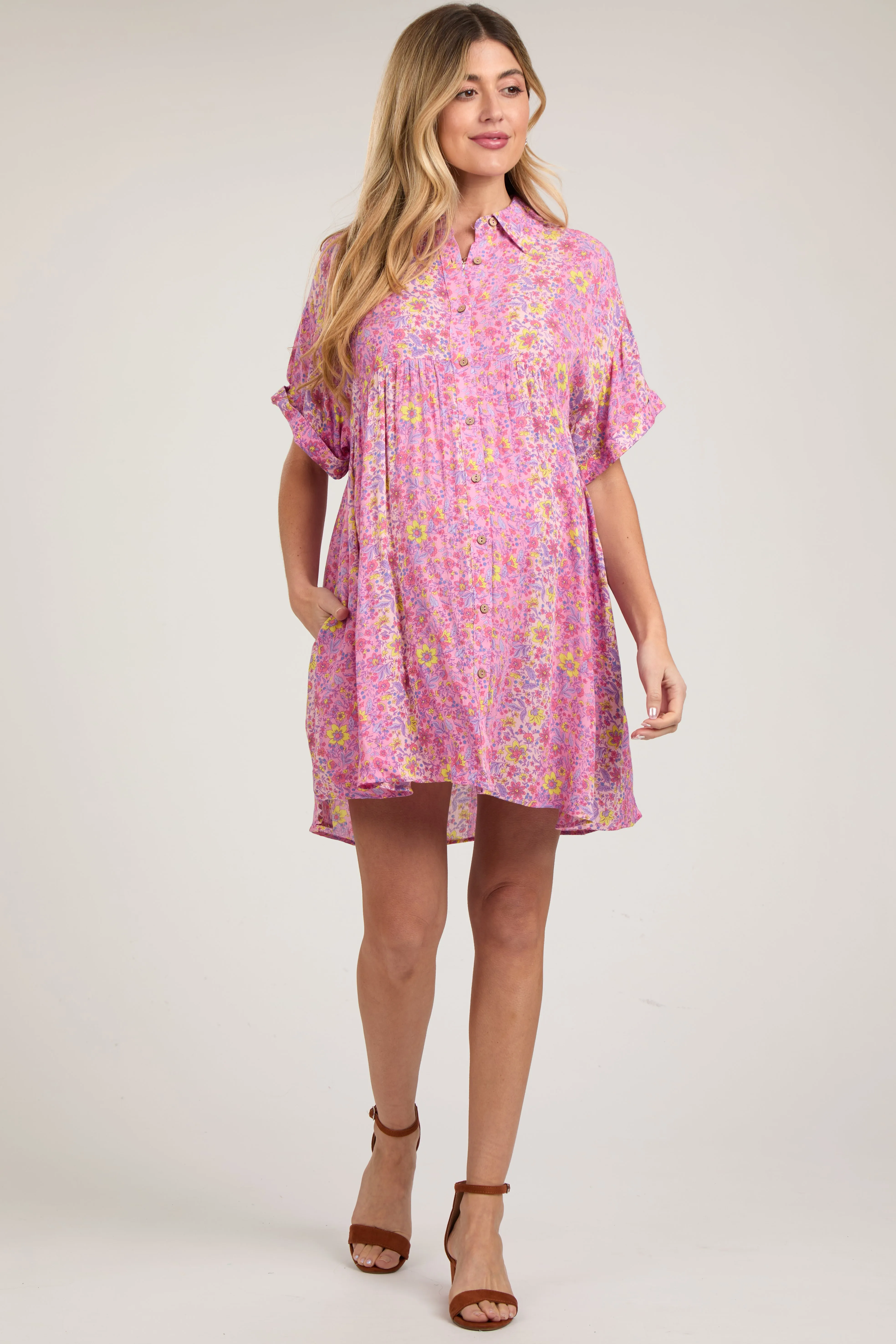 Pink Floral Button Down Maternity Dress sold by Pinkblush product image thumbnail 2