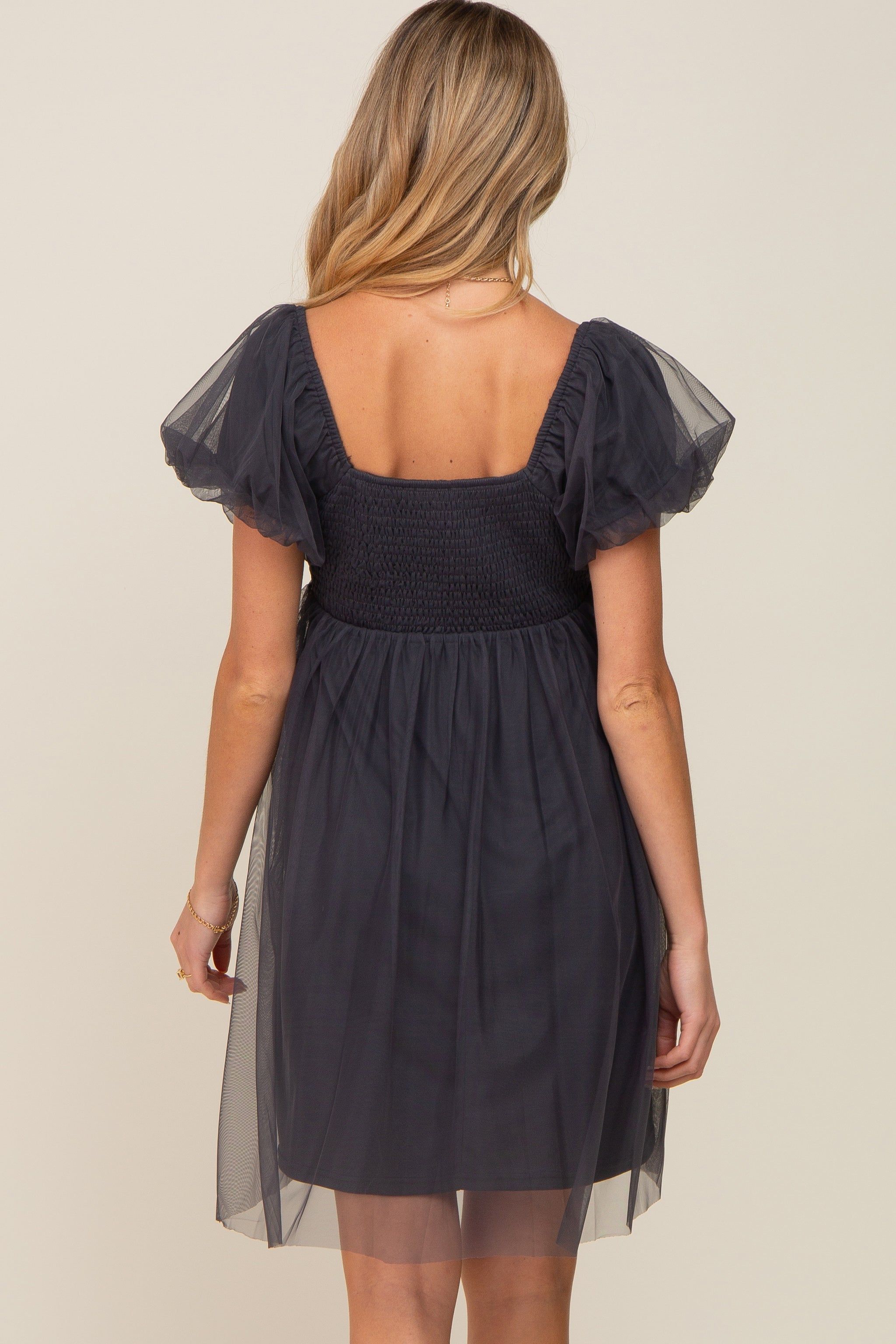 Charcoal Tulle Puff Sleeve Maternity Dress sold by Pinkblush product image thumbnail 4