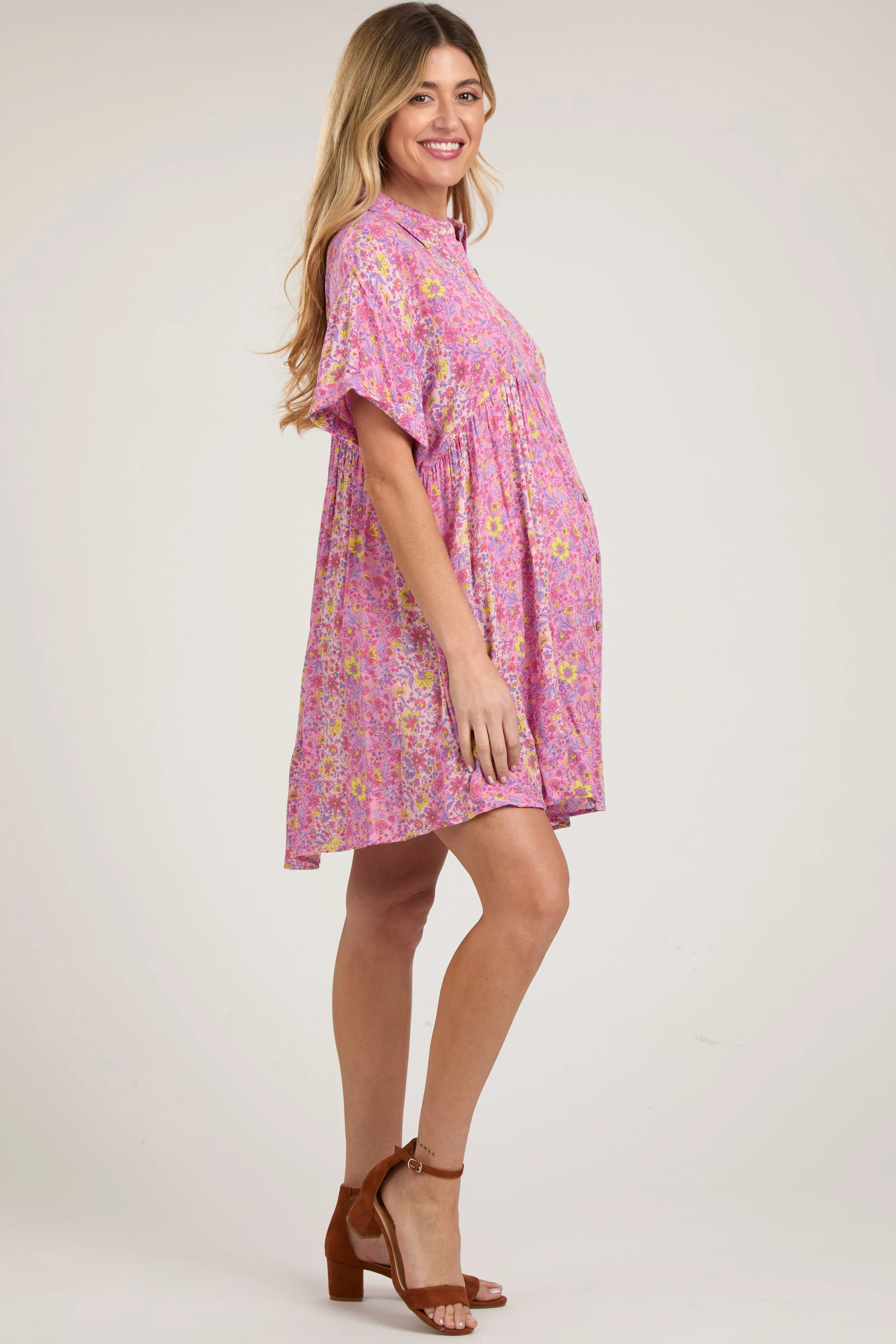 Pink Floral Button Down Maternity Dress sold by Pinkblush product image thumbnail 3