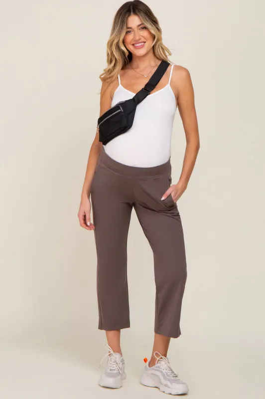 Brown Elastic Waist Capri Maternity Pants sold by Pinkblush