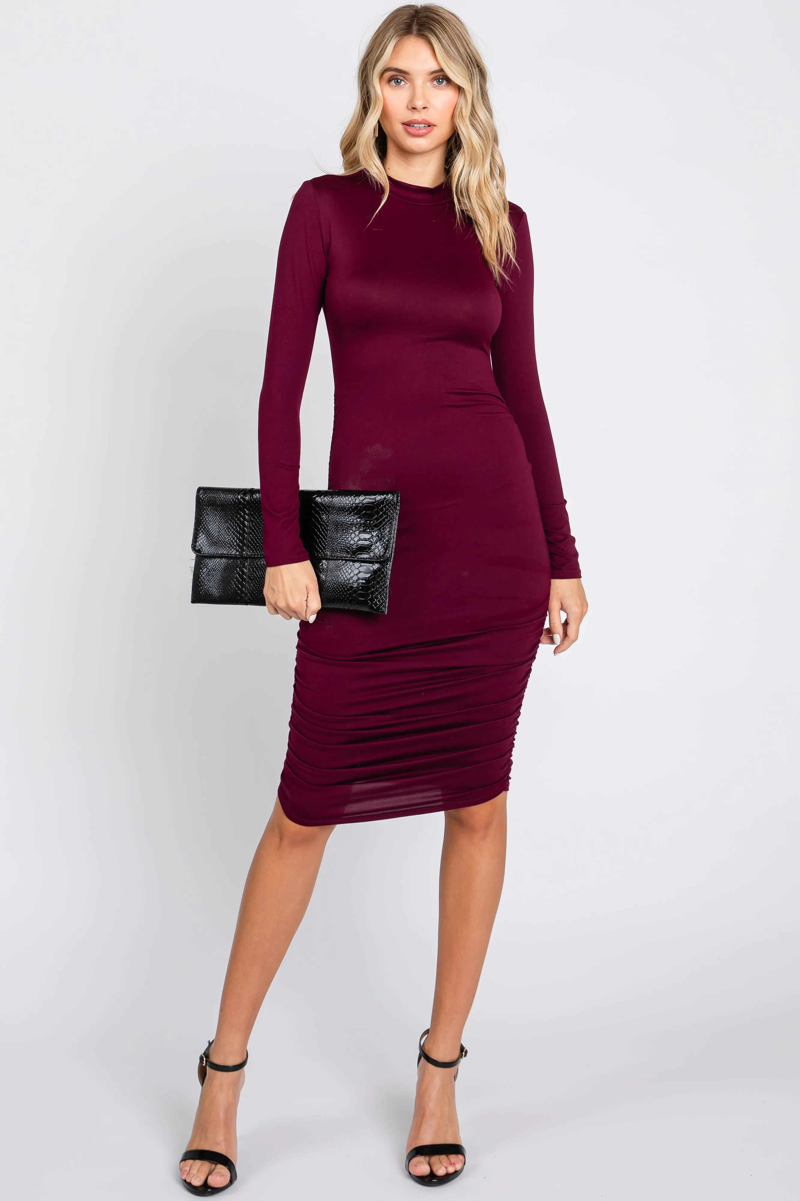 Burgundy Ruched Fitted Dress sold by Pinkblush product image thumbnail 4