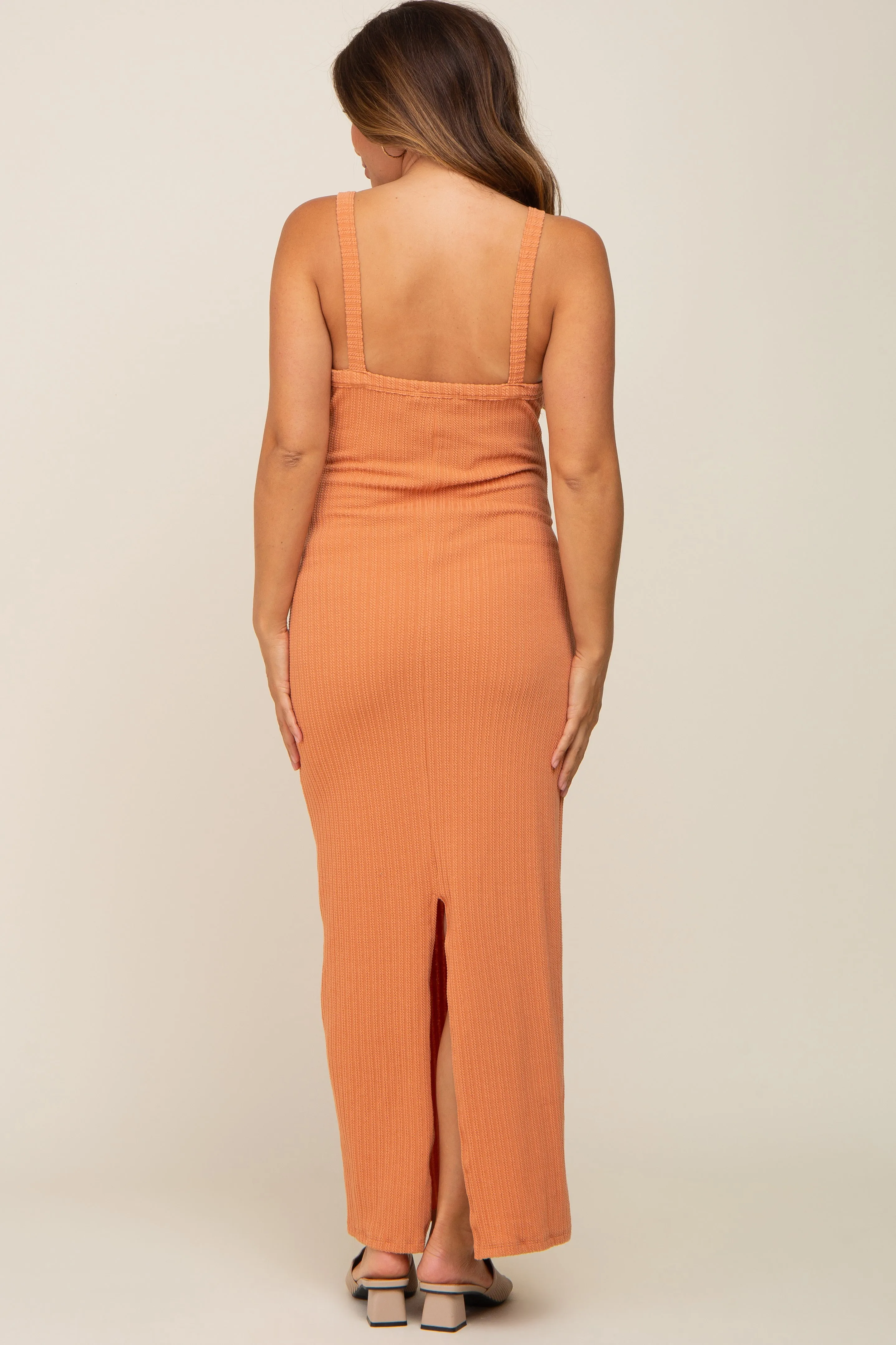 Orange Sleeveless Ribbed Maternity Maxi Dress sold by Pinkblush product image thumbnail 3