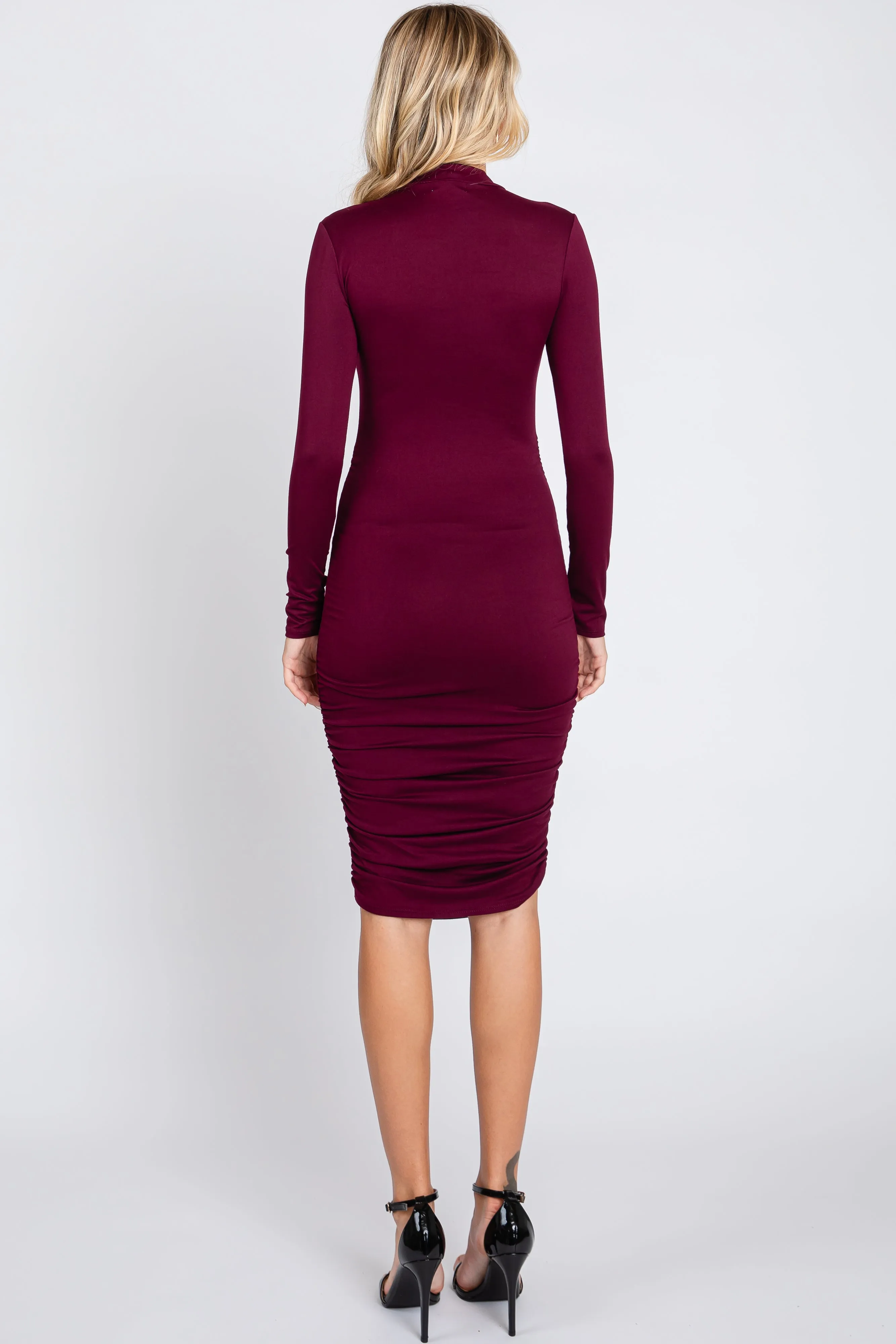 Burgundy Ruched Fitted Dress sold by Pinkblush product image thumbnail 3