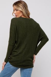 Olive Ribbed Brushed Knit Dolman Sleeve Maternity Top sold by Pinkblush