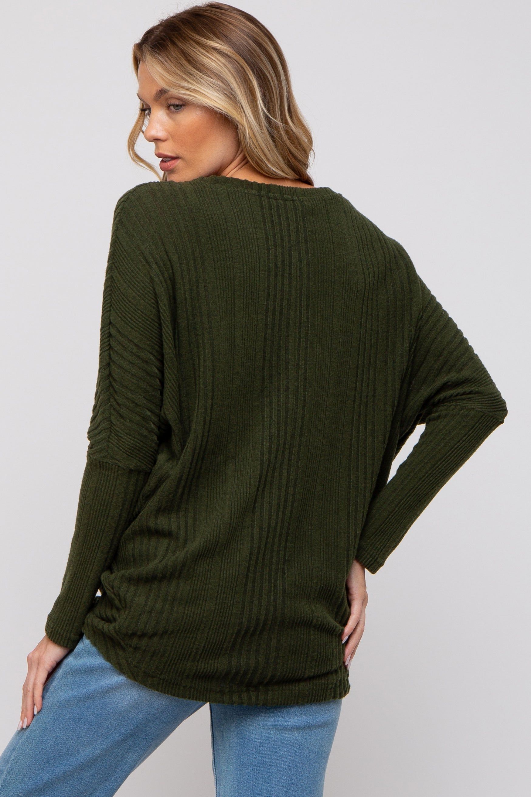 Olive Ribbed Brushed Knit Dolman Sleeve Maternity Top sold by Pinkblush product image thumbnail 3