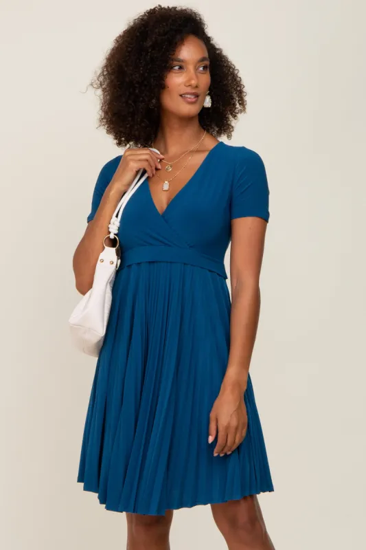 Teal Pleated Maternity/Nursing Dress sold by Pinkblush