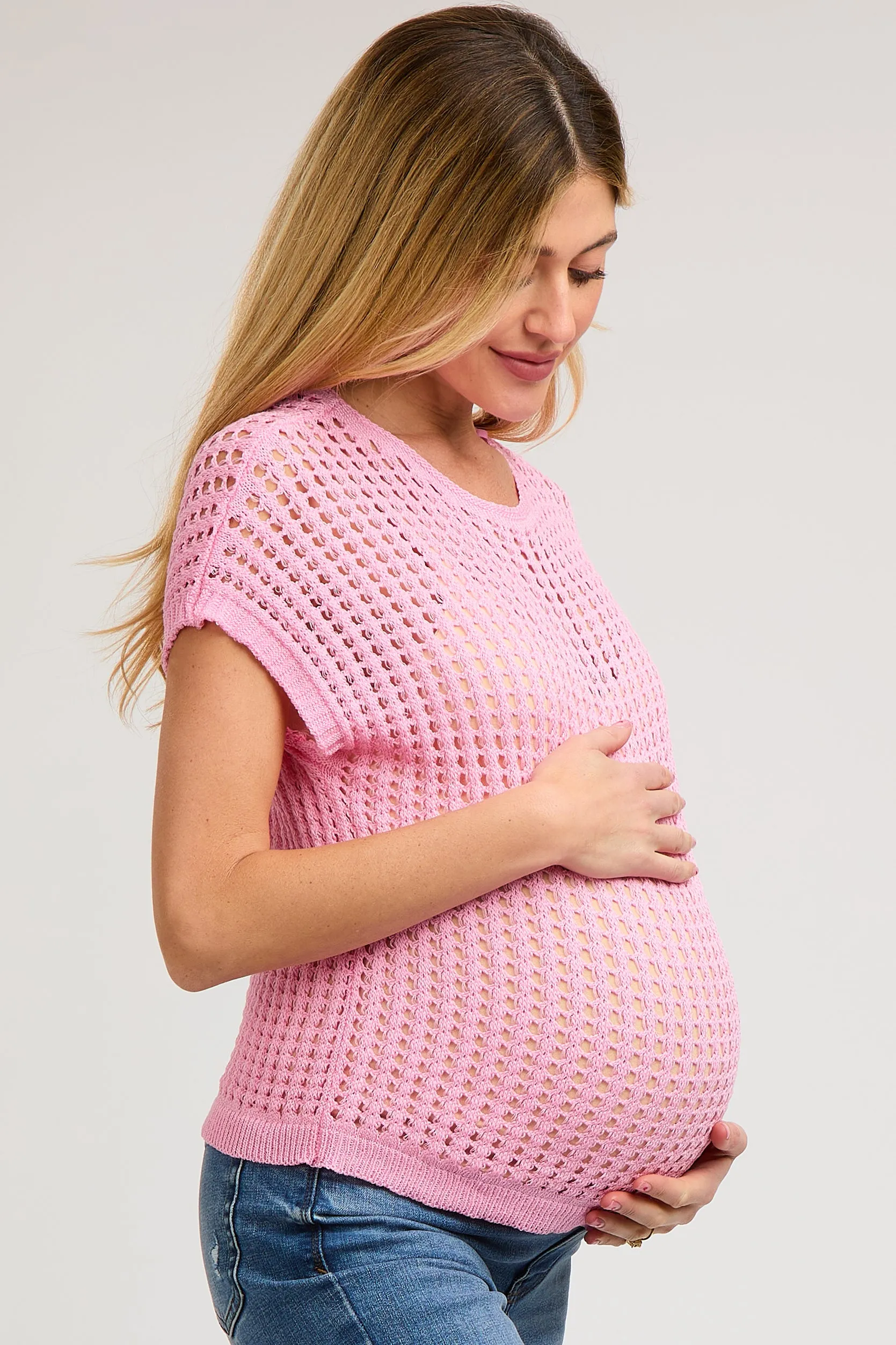Pink Open Knit Maternity Top sold by Pinkblush product image thumbnail 3