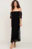 Black Lace Off Shoulder Maxi Dress sold by Pinkblush