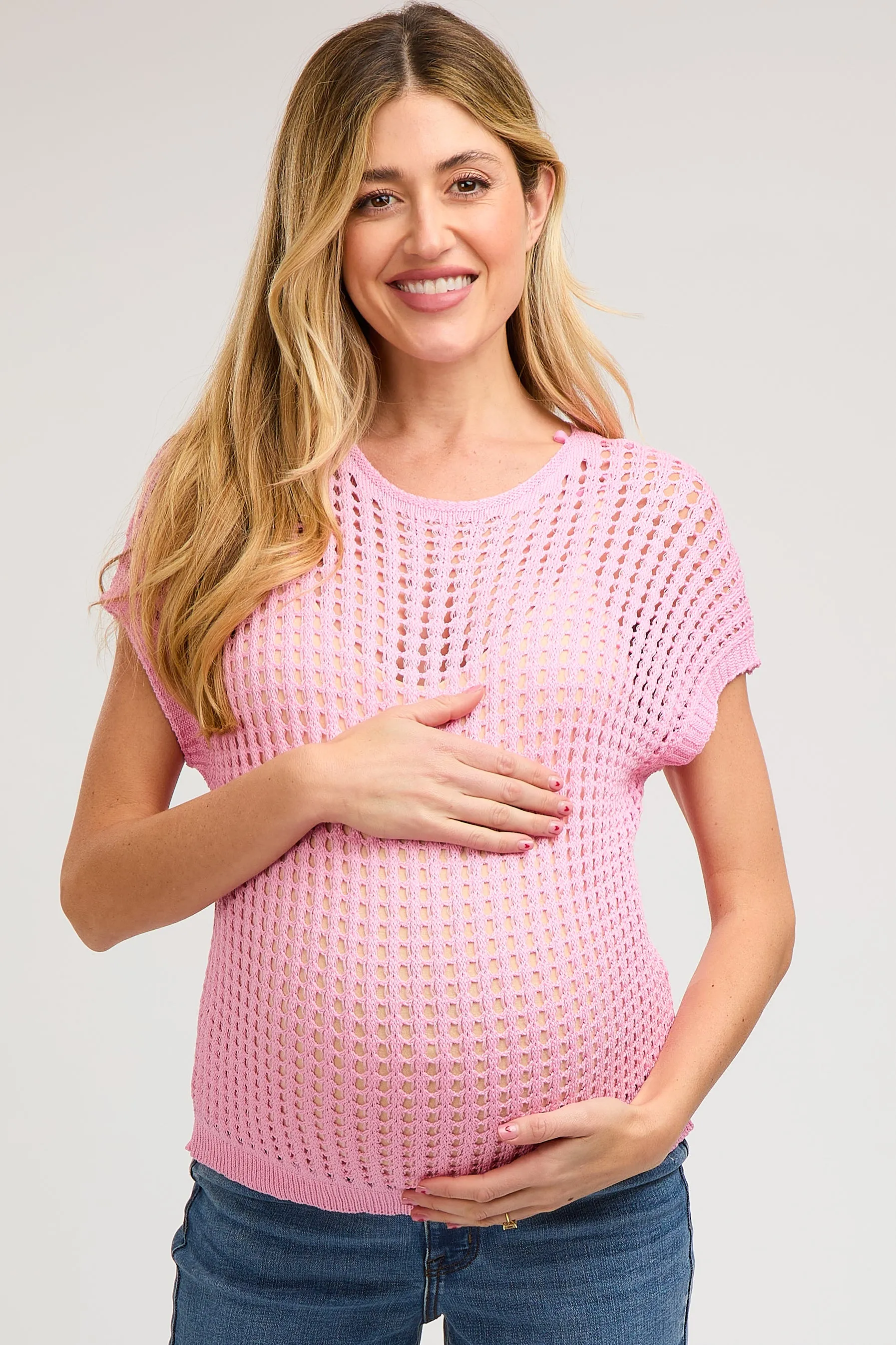 Pink Open Knit Maternity Top sold by Pinkblush product image thumbnail 2
