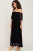 Black Lace Off Shoulder Maxi Dress sold by Pinkblush