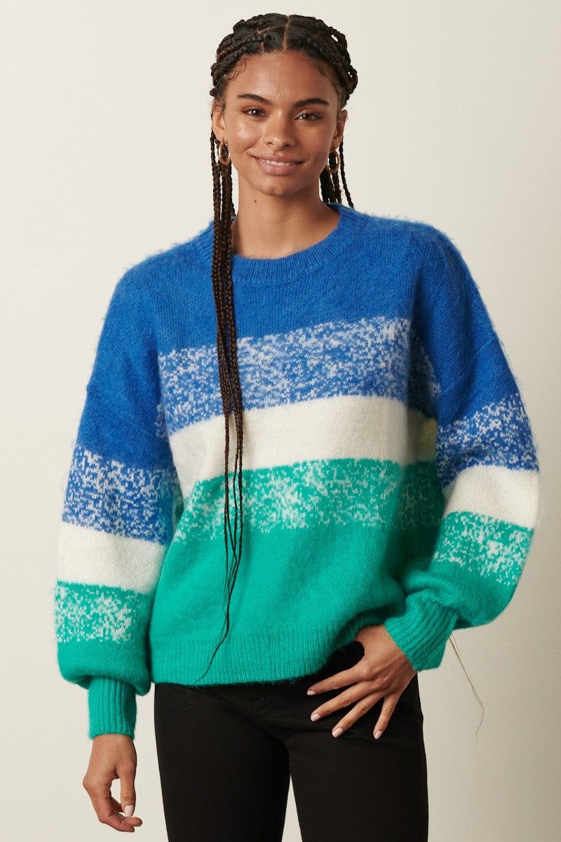 Blue Combo Gradation Round Neck Sweater sold by Pinkblush