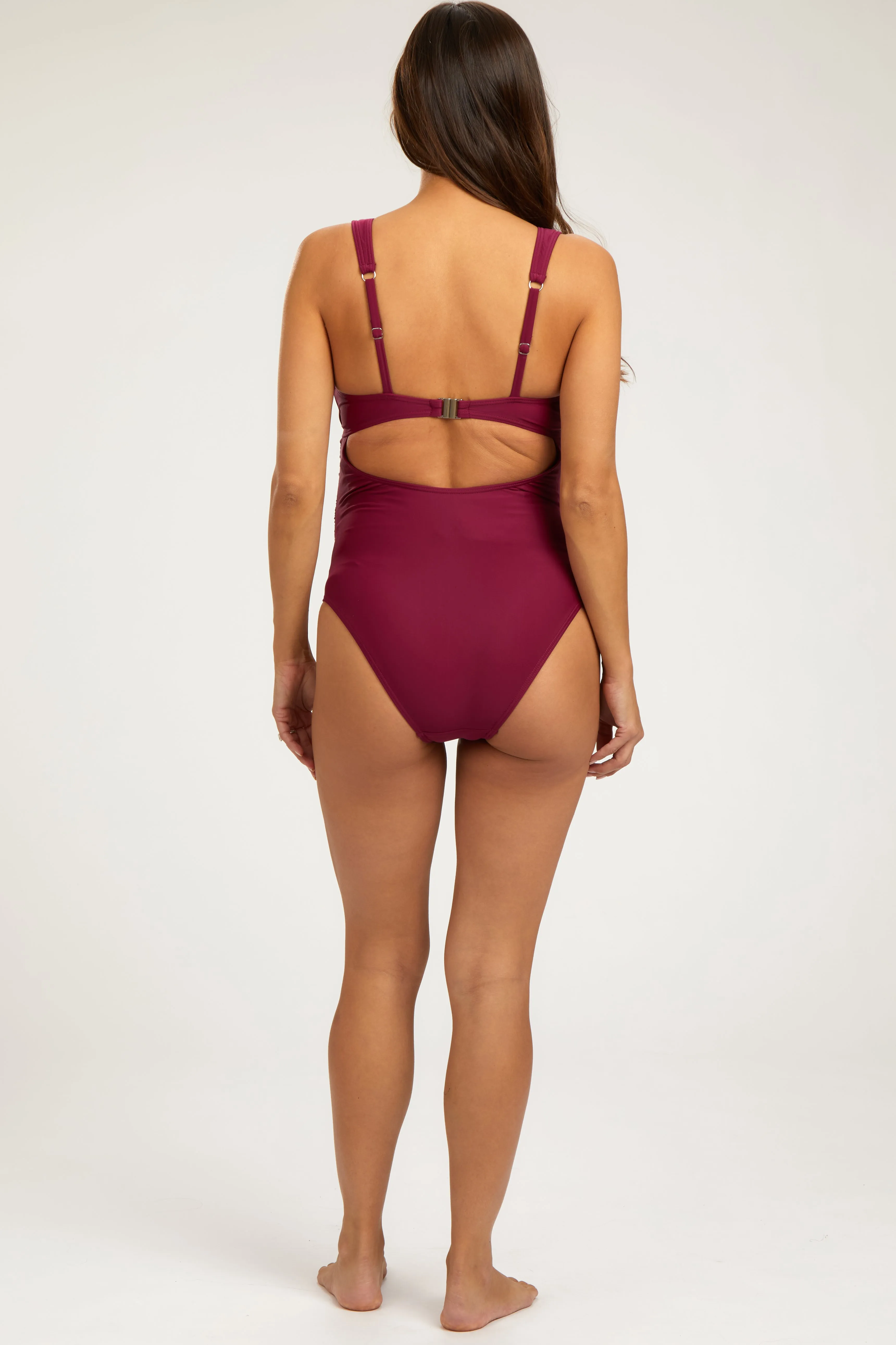 Magenta Twist Front Back Cutout Maternity One Piece Swimsuit sold by Pinkblush product image thumbnail 4