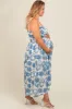 Cream Floral Smocked Maternity Plus Midi Dress sold by Pinkblush