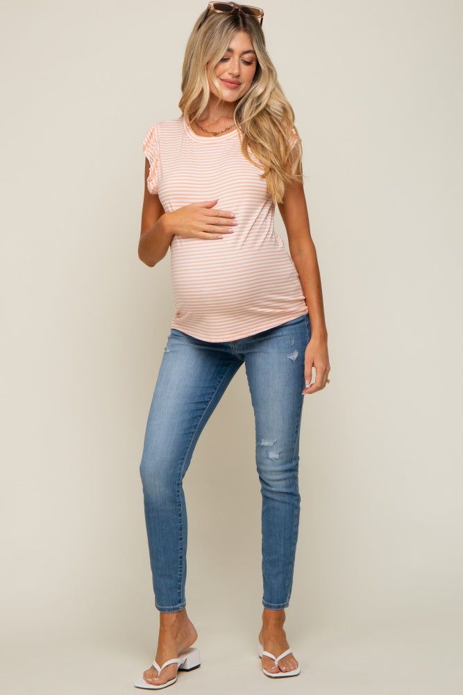 Coral Striped Flutter Sleeve Maternity Top sold by Pinkblush product image thumbnail 5
