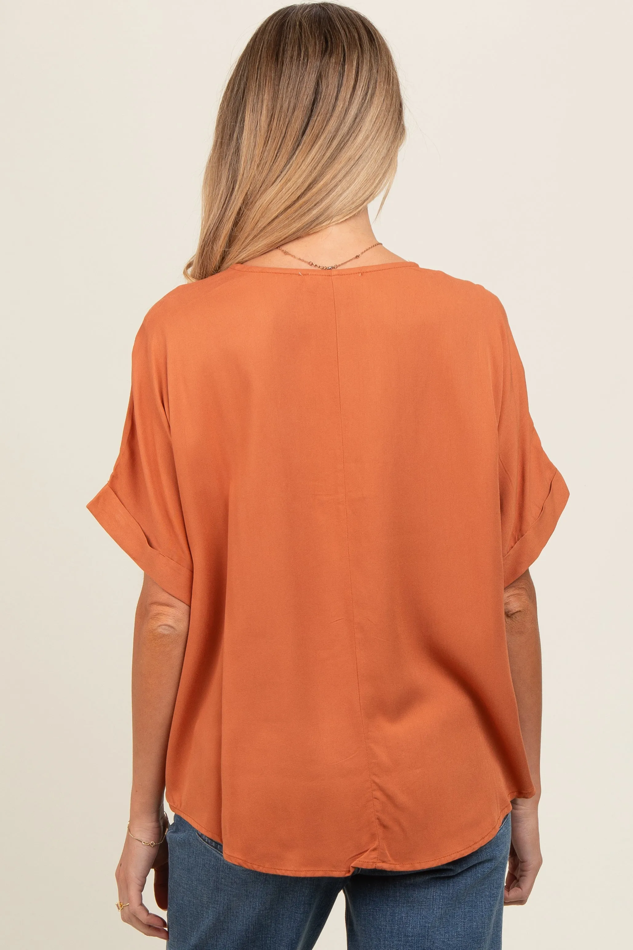 Orange V-Neck Pin-Tuck Detail Maternity Top sold by Pinkblush product image thumbnail 3