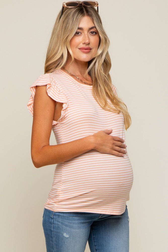 Coral Striped Flutter Sleeve Maternity Top sold by Pinkblush product image thumbnail 2