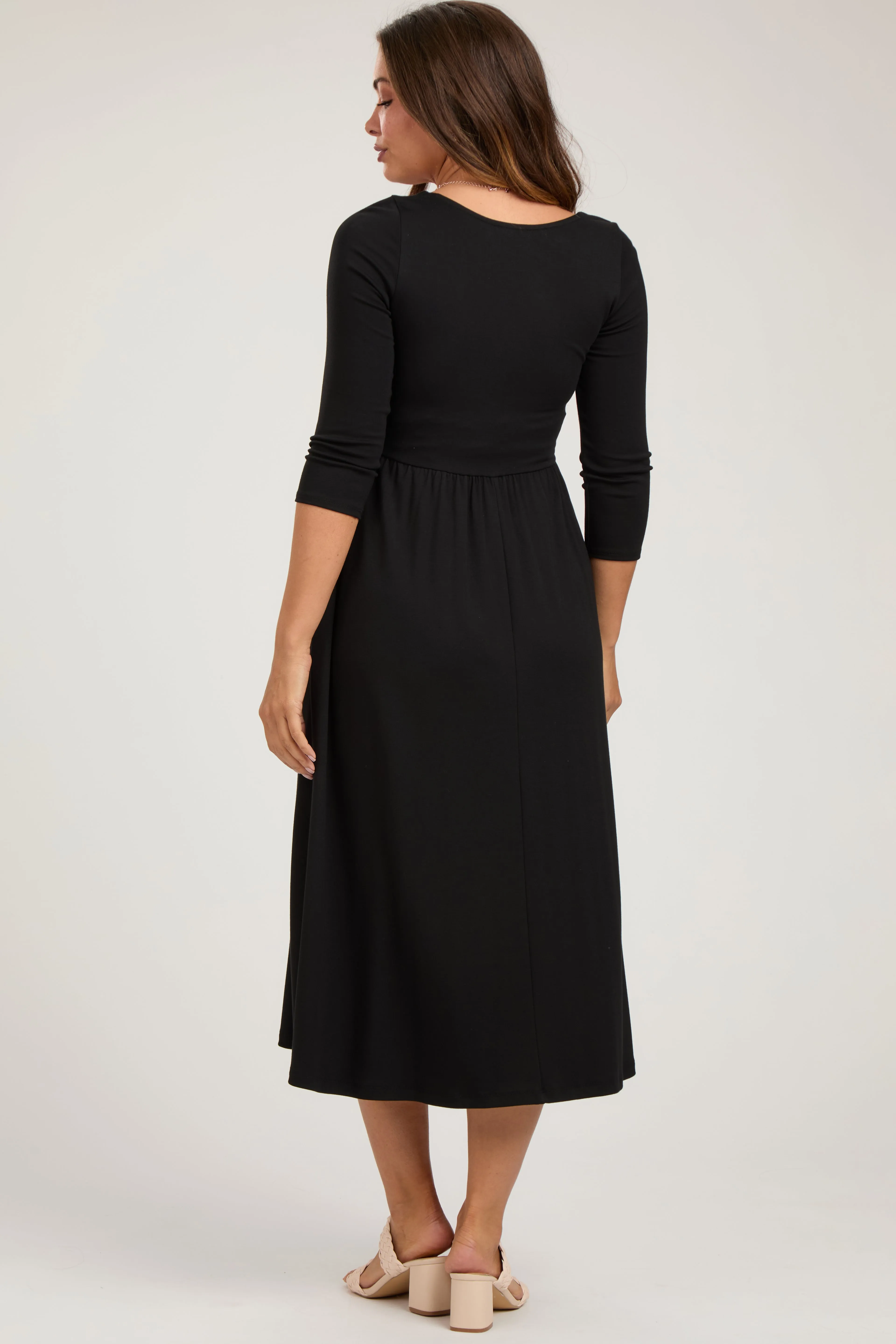Black Square Neck 3/4 Sleeve Maternity Midi Dress sold by Pinkblush product image thumbnail 2