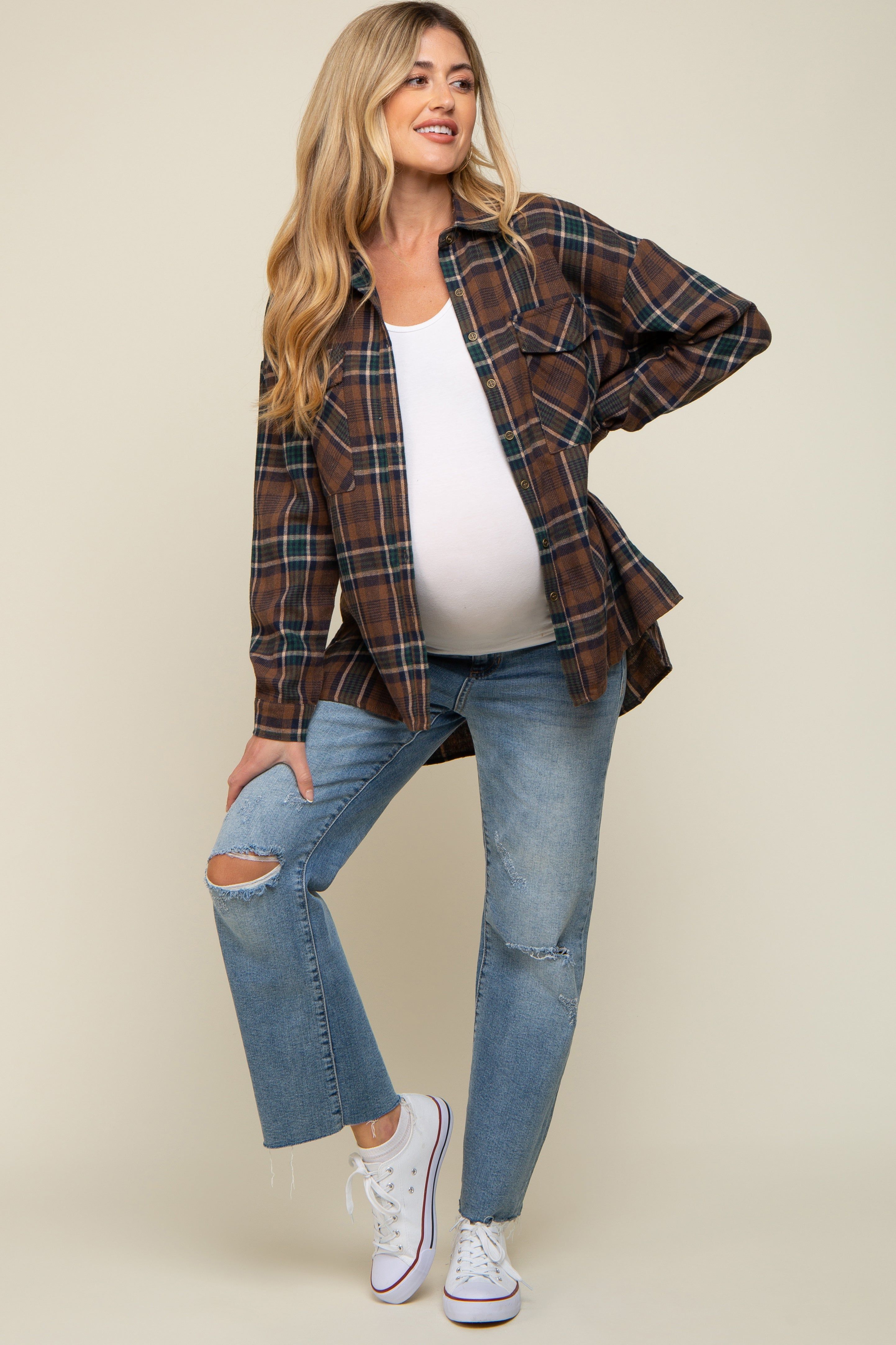 Mocha Plaid Maternity Flannel Top sold by Pinkblush product image thumbnail 4