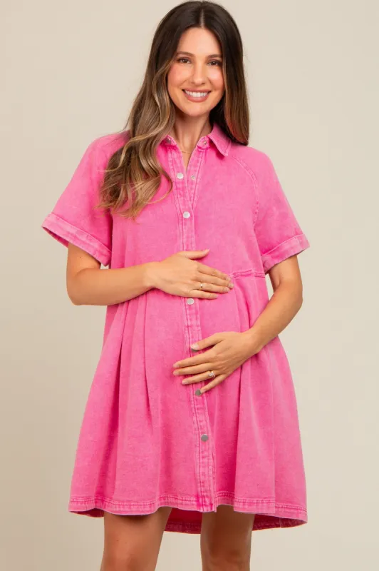 Pink Denim Button Down Maternity Mini Dress sold by Pinkblush