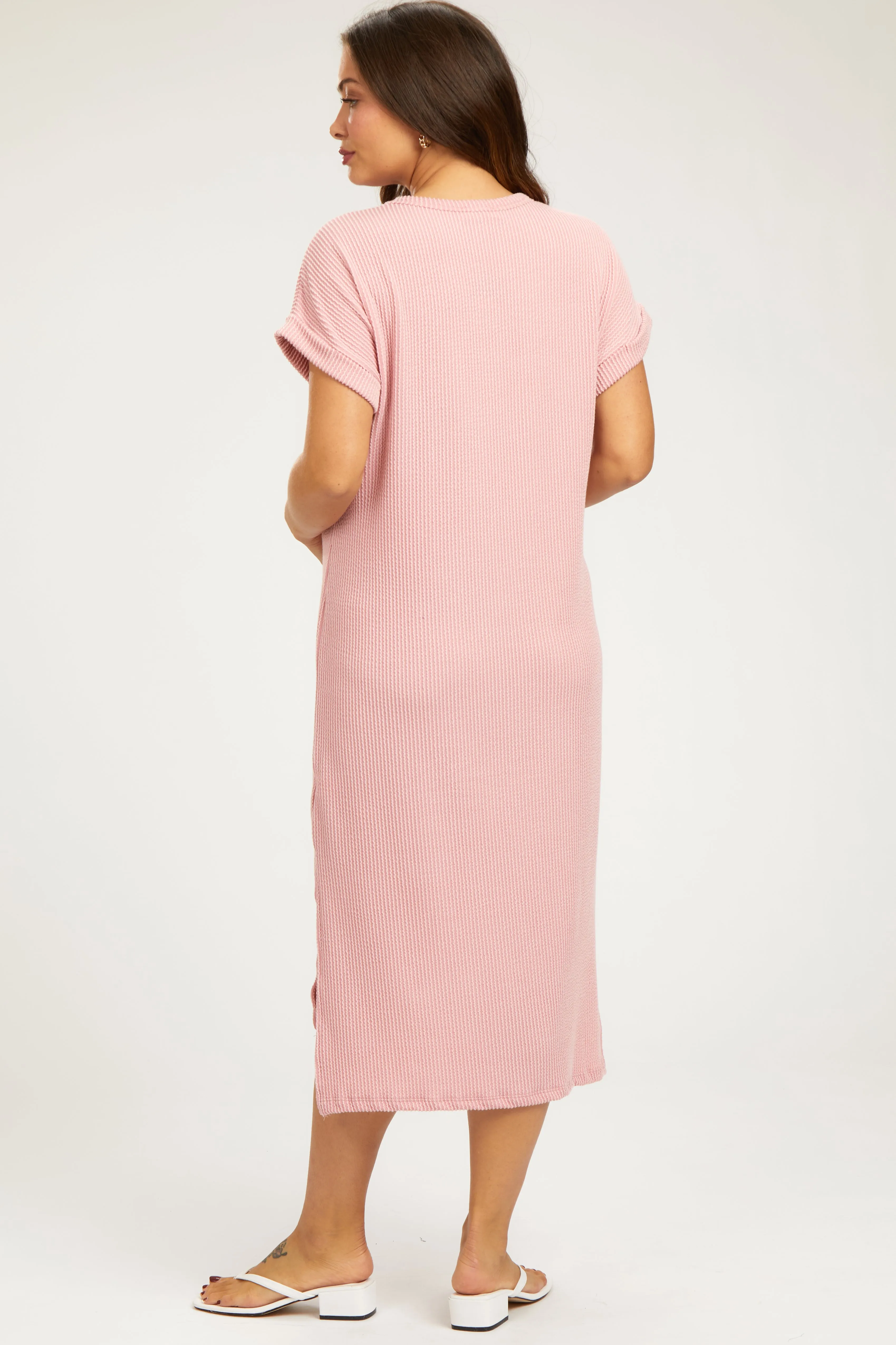 Light Pink Ribbed Short Sleeve Maternity Midi Dress sold by Pinkblush product image thumbnail 3
